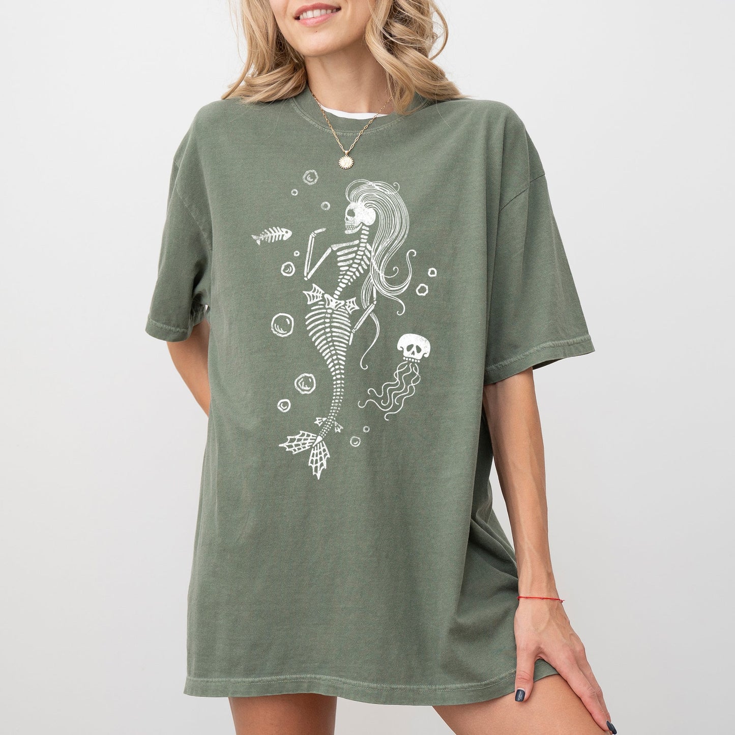 Skeleton Mermaid Ghost Witch Skull Funny Spooky Halloween Costume Tshirt Comfort Colors T-Shirt