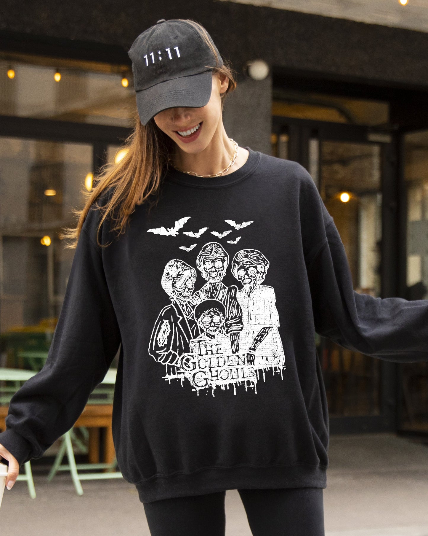 Horror Movie Skeleton Ghost Witch Skull Halloween Costume Sweatshirt The Golden Ghouls