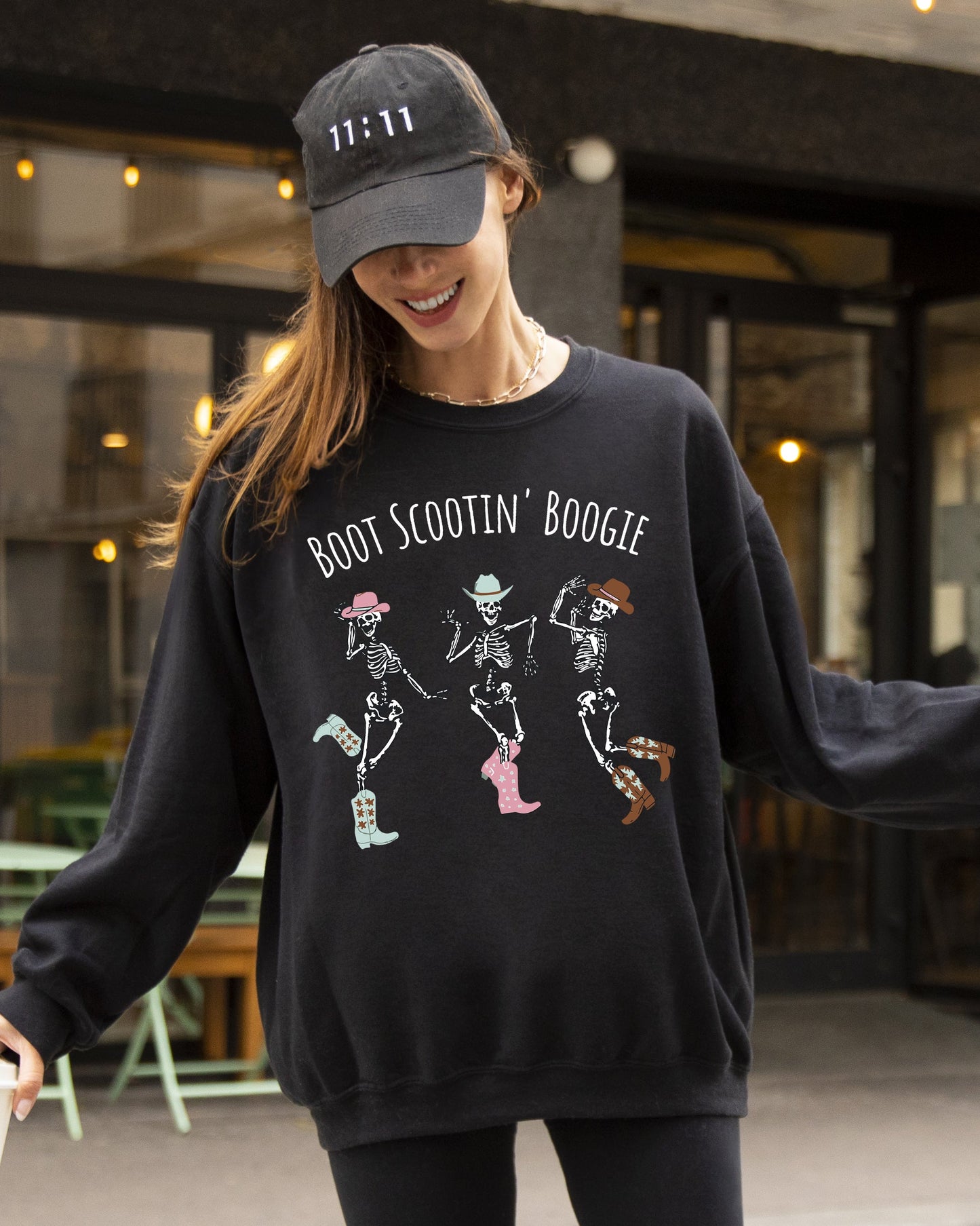 Boot Scootin' Boogie Western Skeleton Halloween Costume Sweatshirt