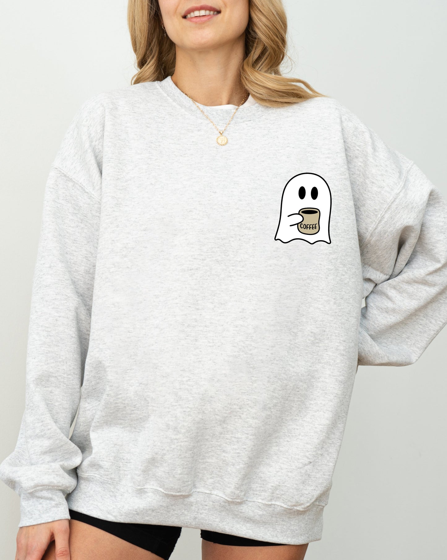 Ghost Coffee Lover Pocket Skeleton Witch Skull Halloween Costume Sweatshirt