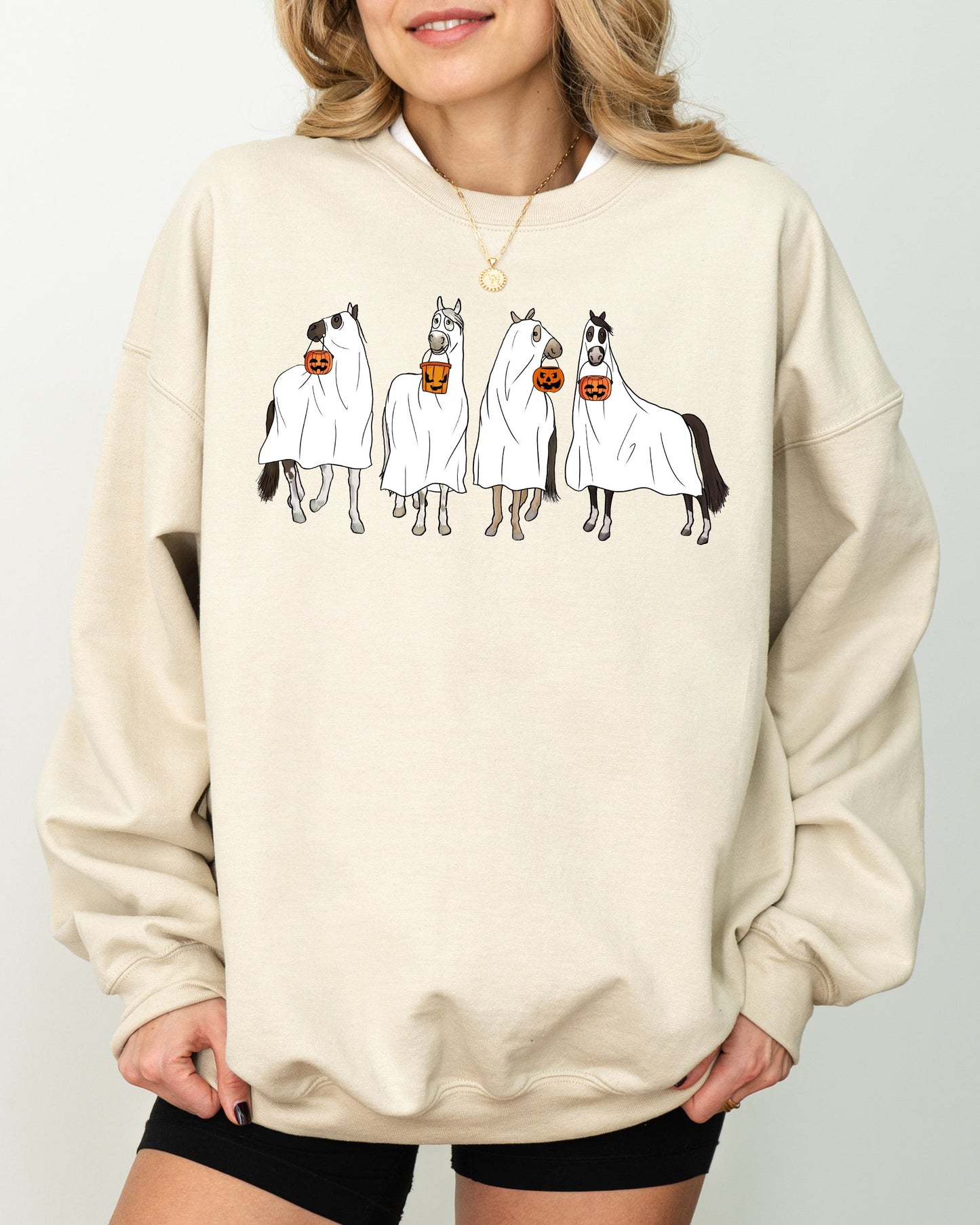 Horse Ghost Farm Skeleton Witch Skull Halloween Costume Sweatshirt