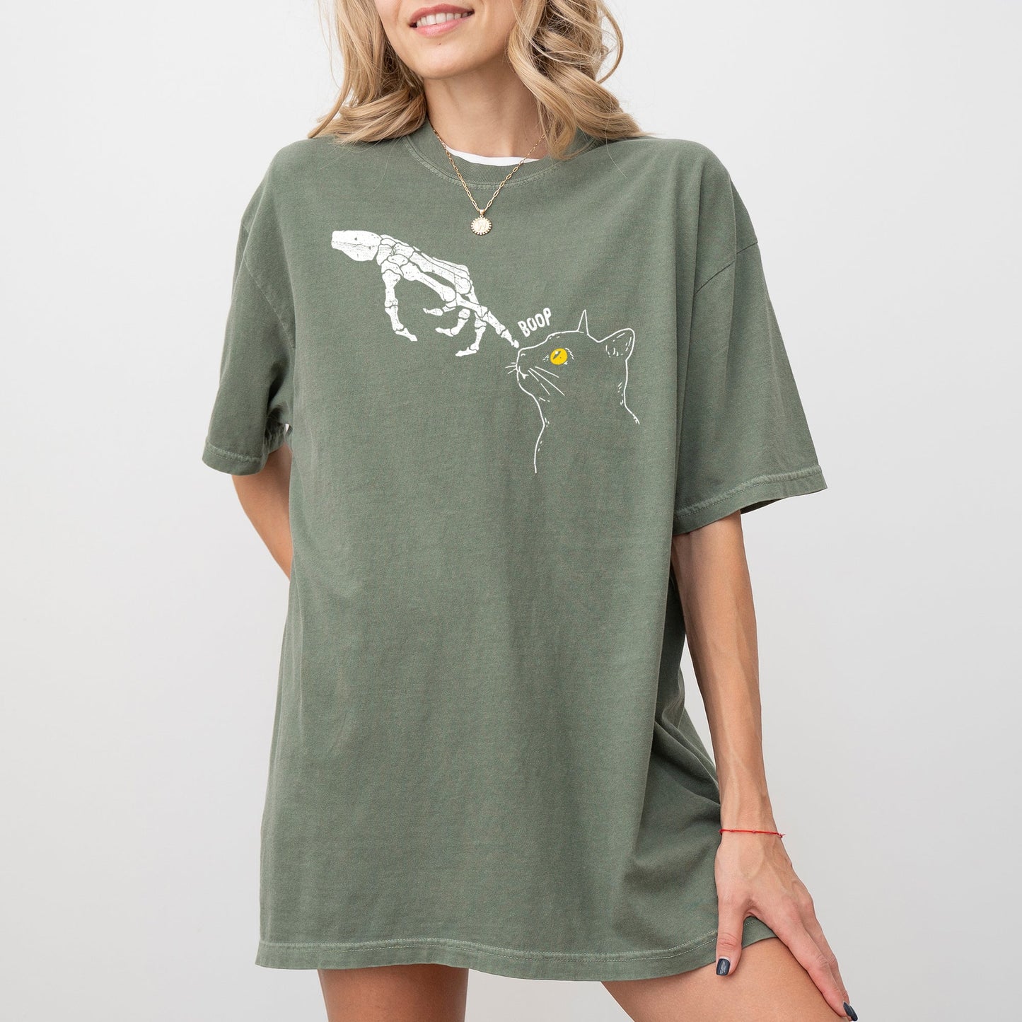 Boop Cat Skeleton Ghost Witch Skull Spooky Aesthetic Meme Halloween Costume T-Shirt Comfort Colors