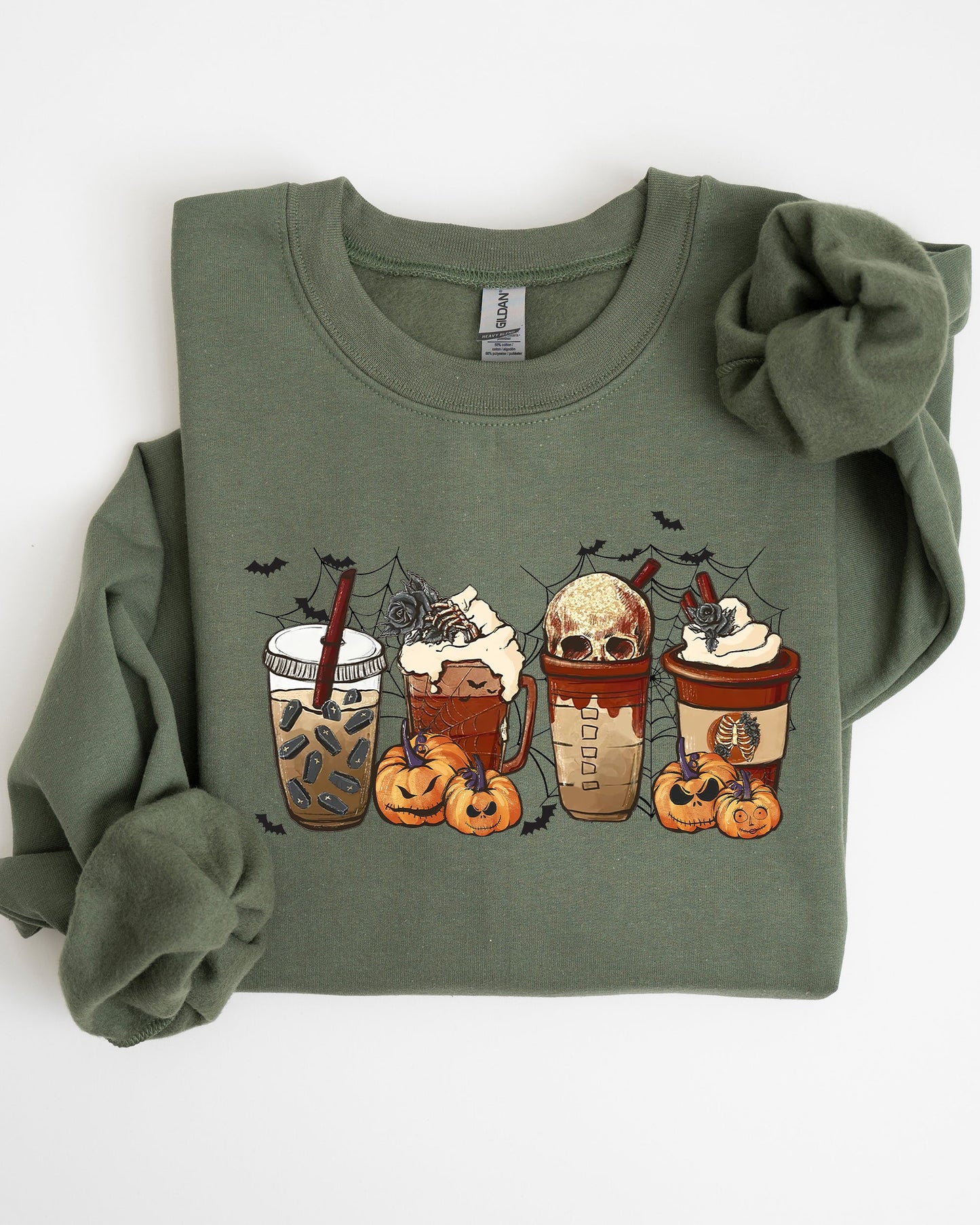 Halloween Coffee Retro Skeleton Ghost Witch Skull Spooky Sweatshirt