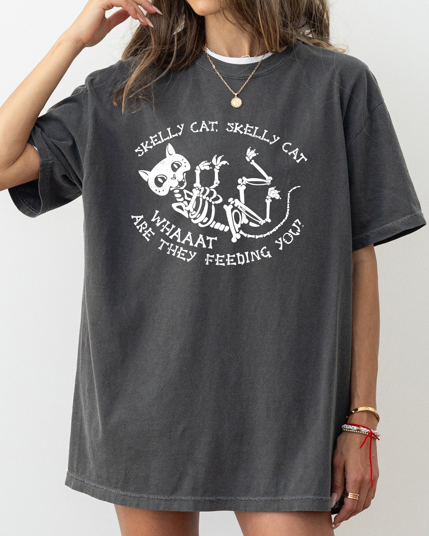 Skelly Cat Vintage Aesthetic Halloween Costume T-Shirt Comfort Colors