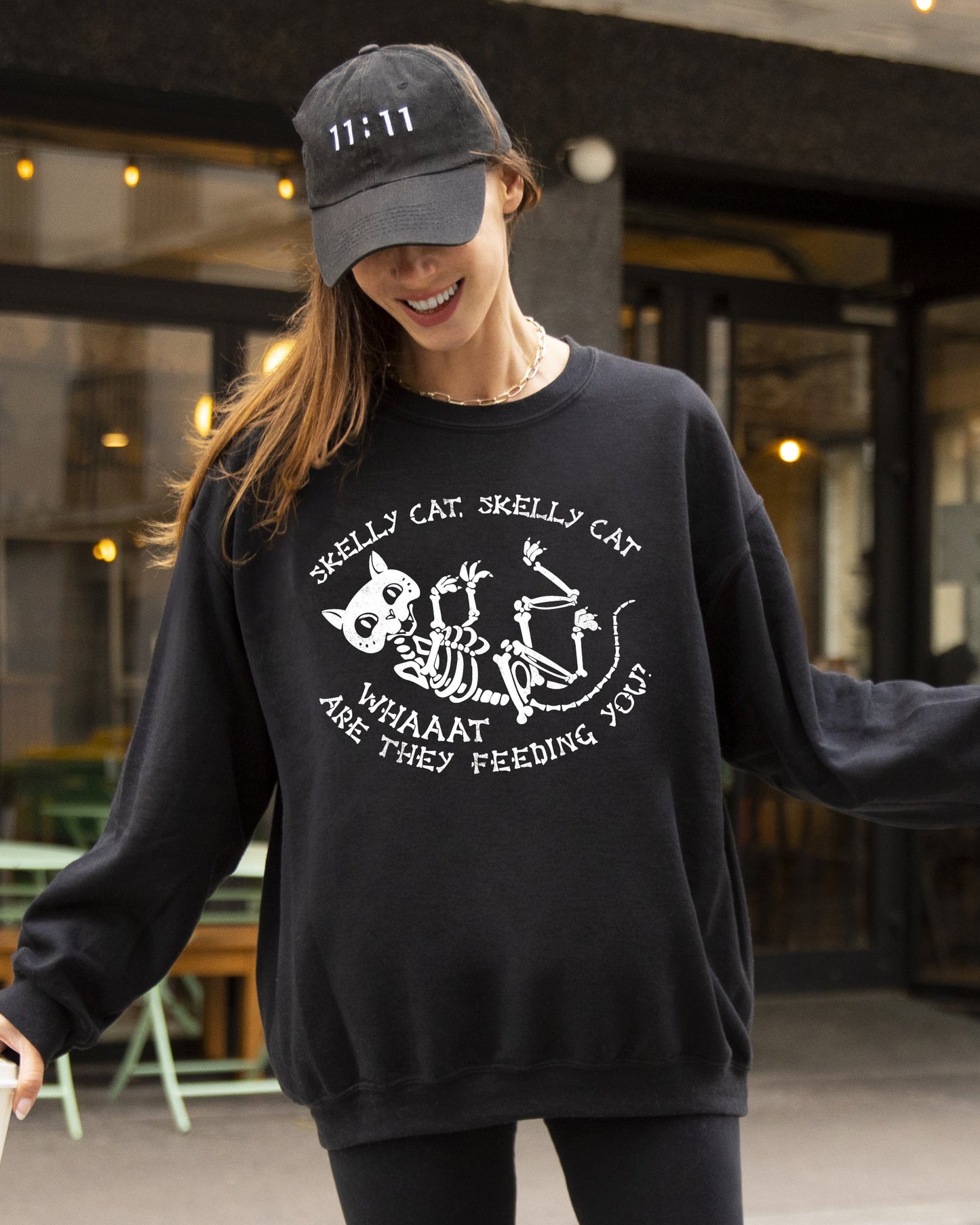 Skelly Cat Spooky Halloween Costume Sweatshirt