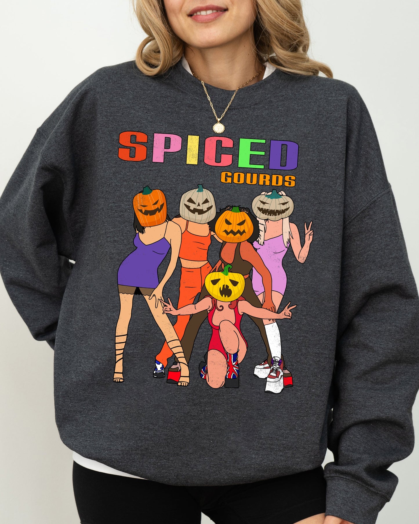 Spiced Gourds, Skeleton, Ghost, Witch, Skull, Spooky, Aesthetic, Meme, Halloween, Costume Sweatshirt