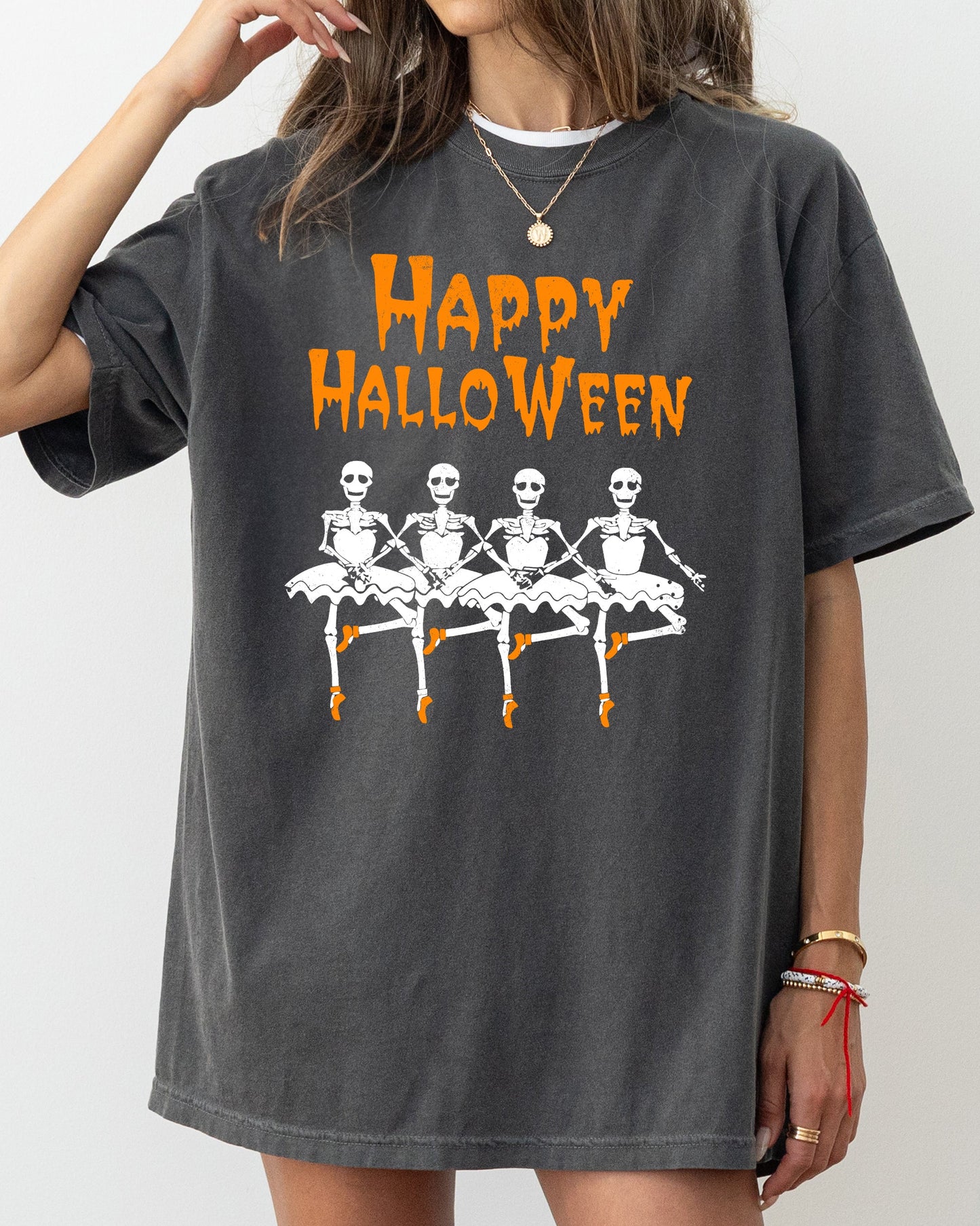 Happy Halloween Dancing Skeletons Graphic Tshirt Comfort Colors T-Shirt