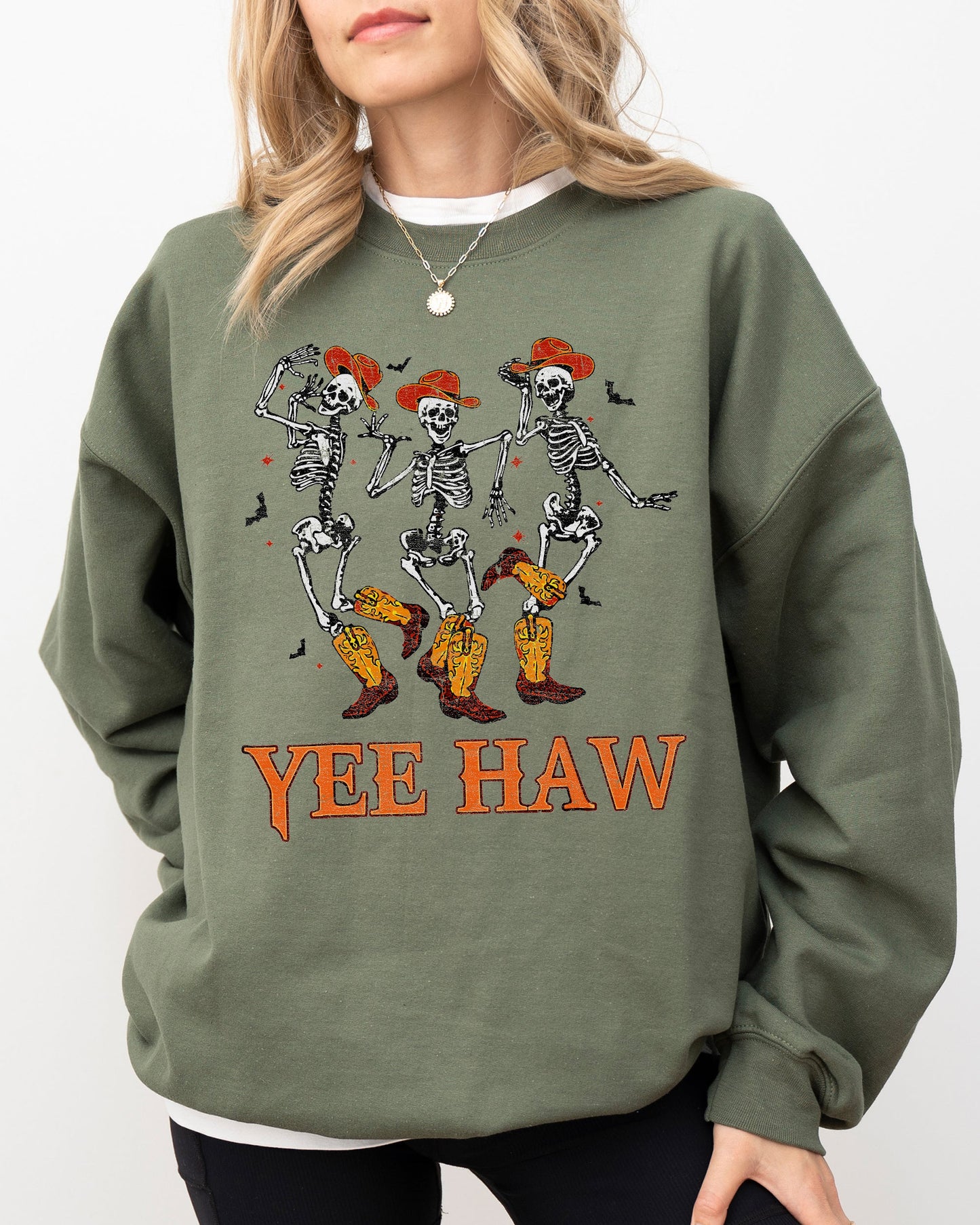Halloween Costume Sweatshirt Spooky Aesthetic Yee Haw Western Cowboy Skeleton Ghost Witch Skull