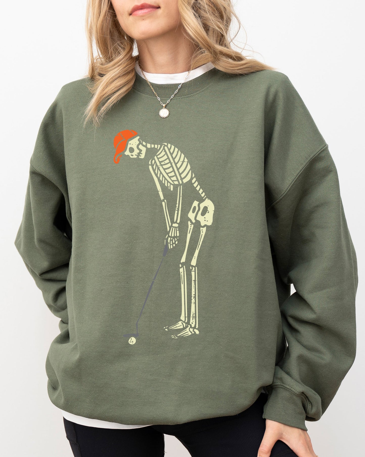 Golf Player Skeleton Ghost Witch Skull Spooky Halloween Costume Sweatshirt