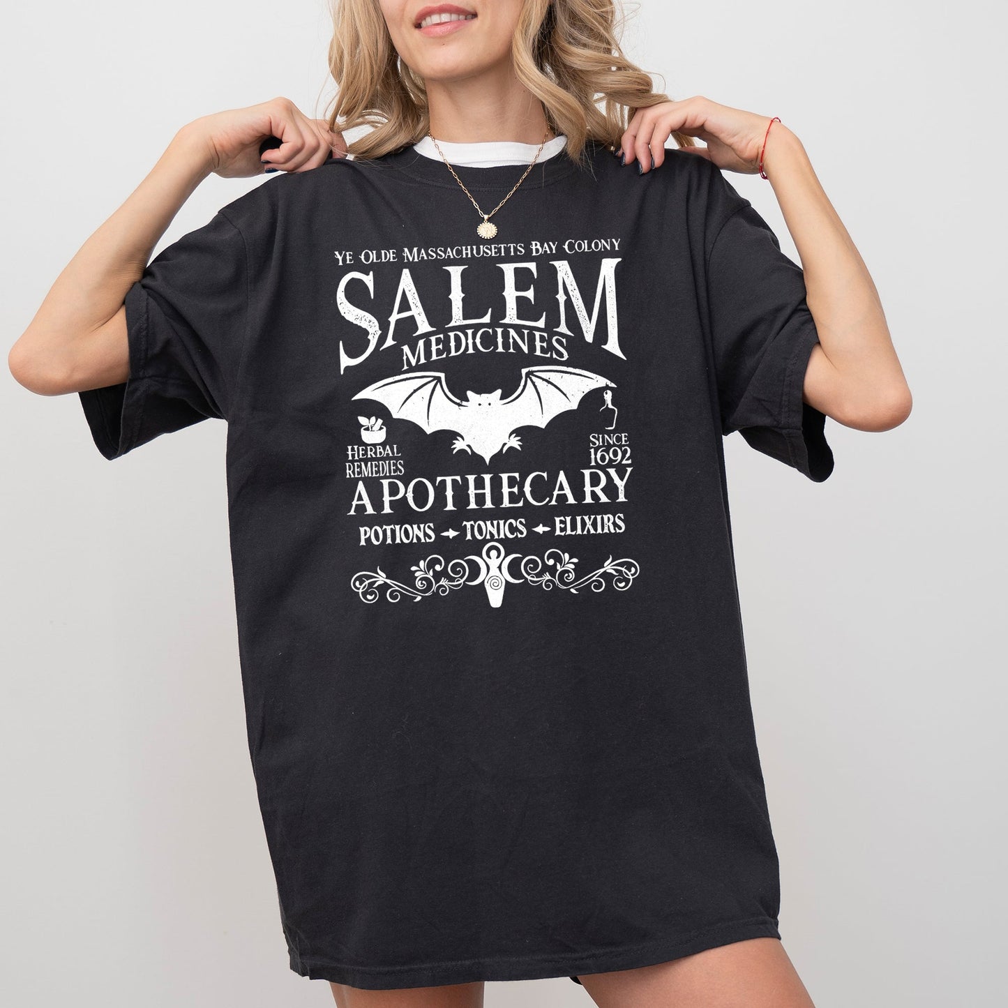 Spooky Skeleton Ghost Witch Skull Halloween Costume Tshirt Comfort Colors T-Shirt Salem Medicines