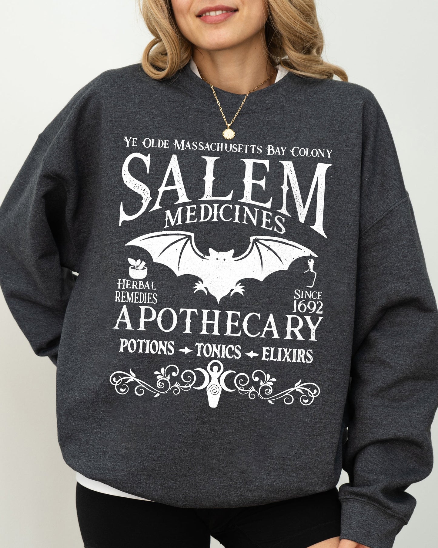 Salem Medicines, Spooky, Skeleton, Ghost, Witch, Skull, Aesthetic, Meme, Halloween, Costume Sweatshirt