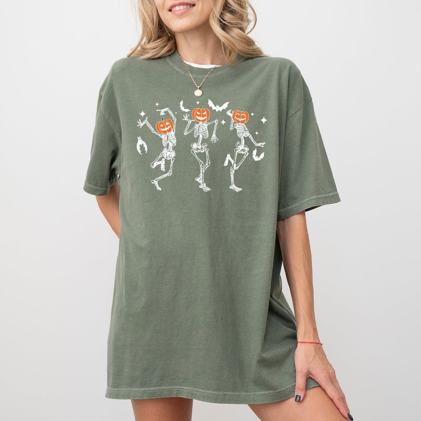 Pumpkin Head Dancing Skeletons Graphic T-Shirt Comfort Colors