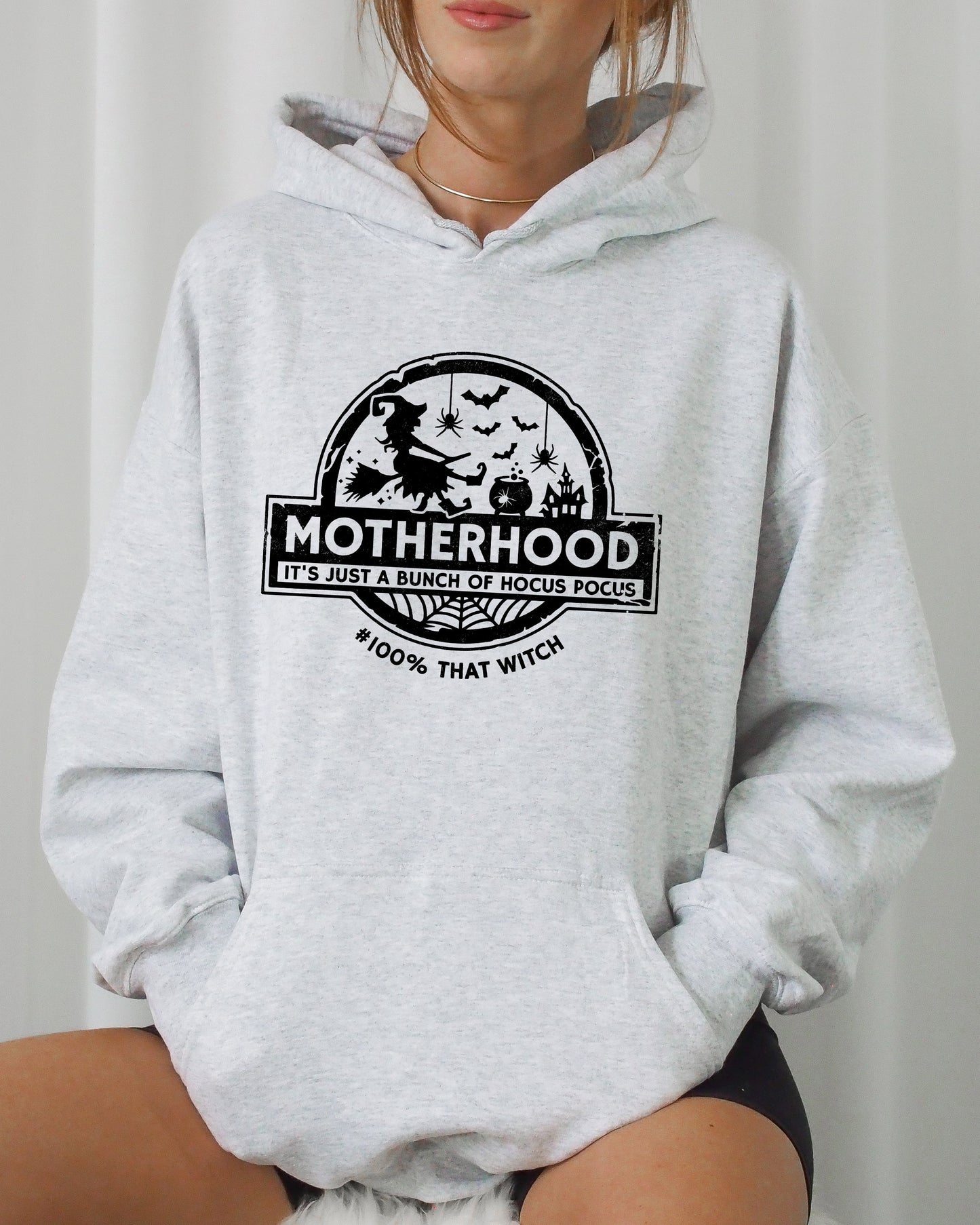 Motherhood, Witch, Ghost, Skull, Spooky, Aesthetic, Meme, Halloween, Costume, Hoodie, Hooded Sweatshirt