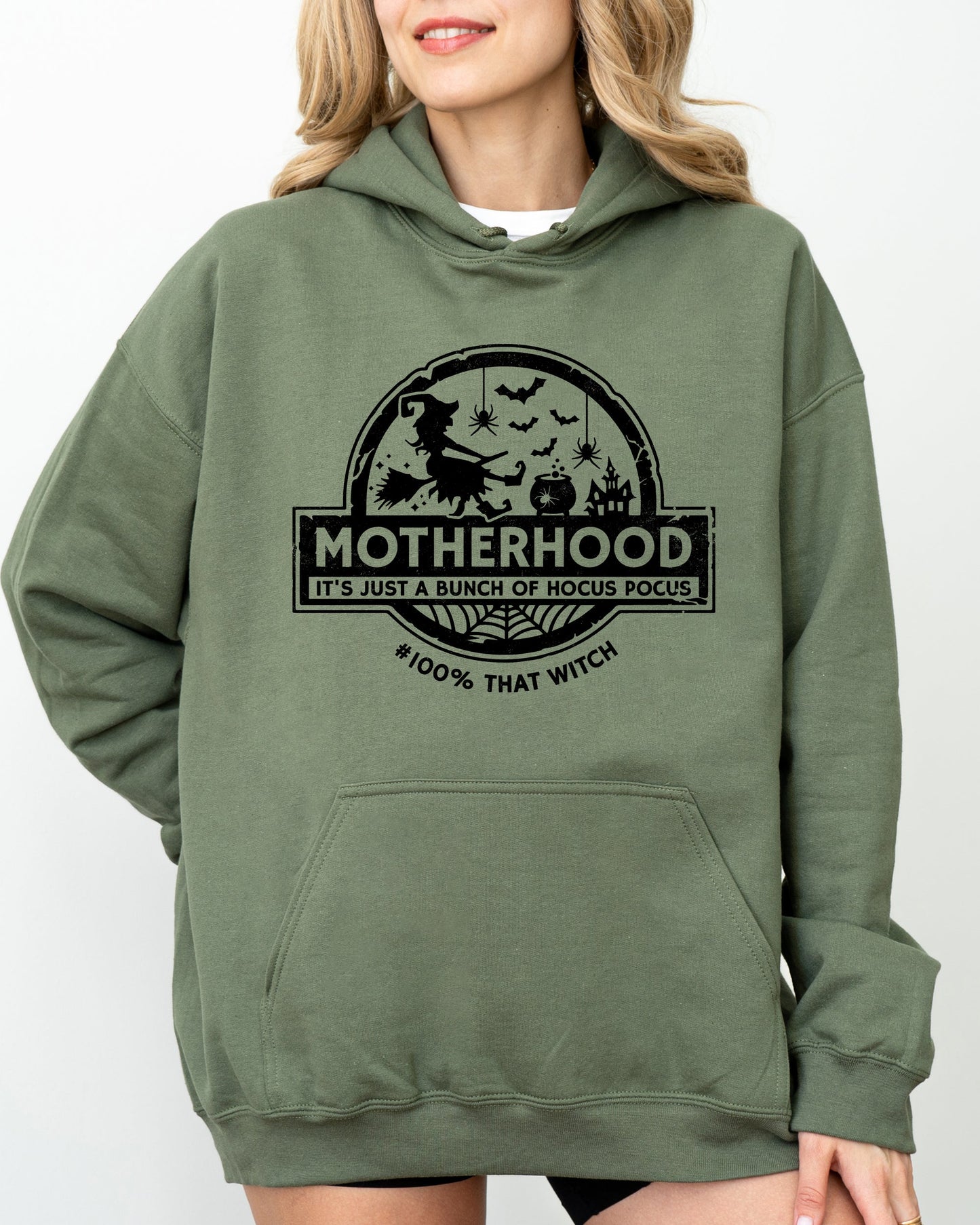 Motherhood, Witch, Ghost, Skull, Spooky, Aesthetic, Meme, Halloween, Costume, Hoodie, Hooded Sweatshirt
