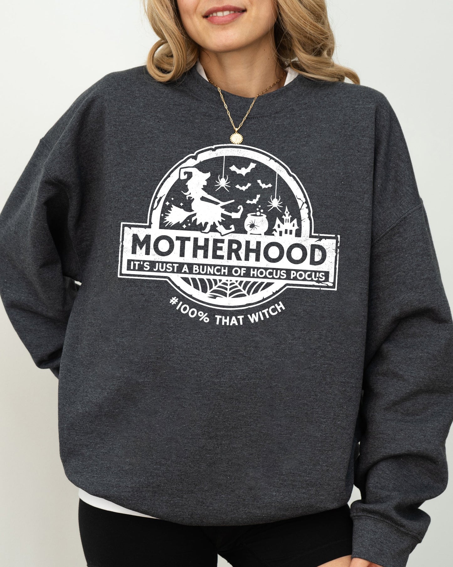 Motherhood, Witch, Ghost, Skull, Spooky, Aesthetic, Meme, Halloween, Costume Sweatshirt