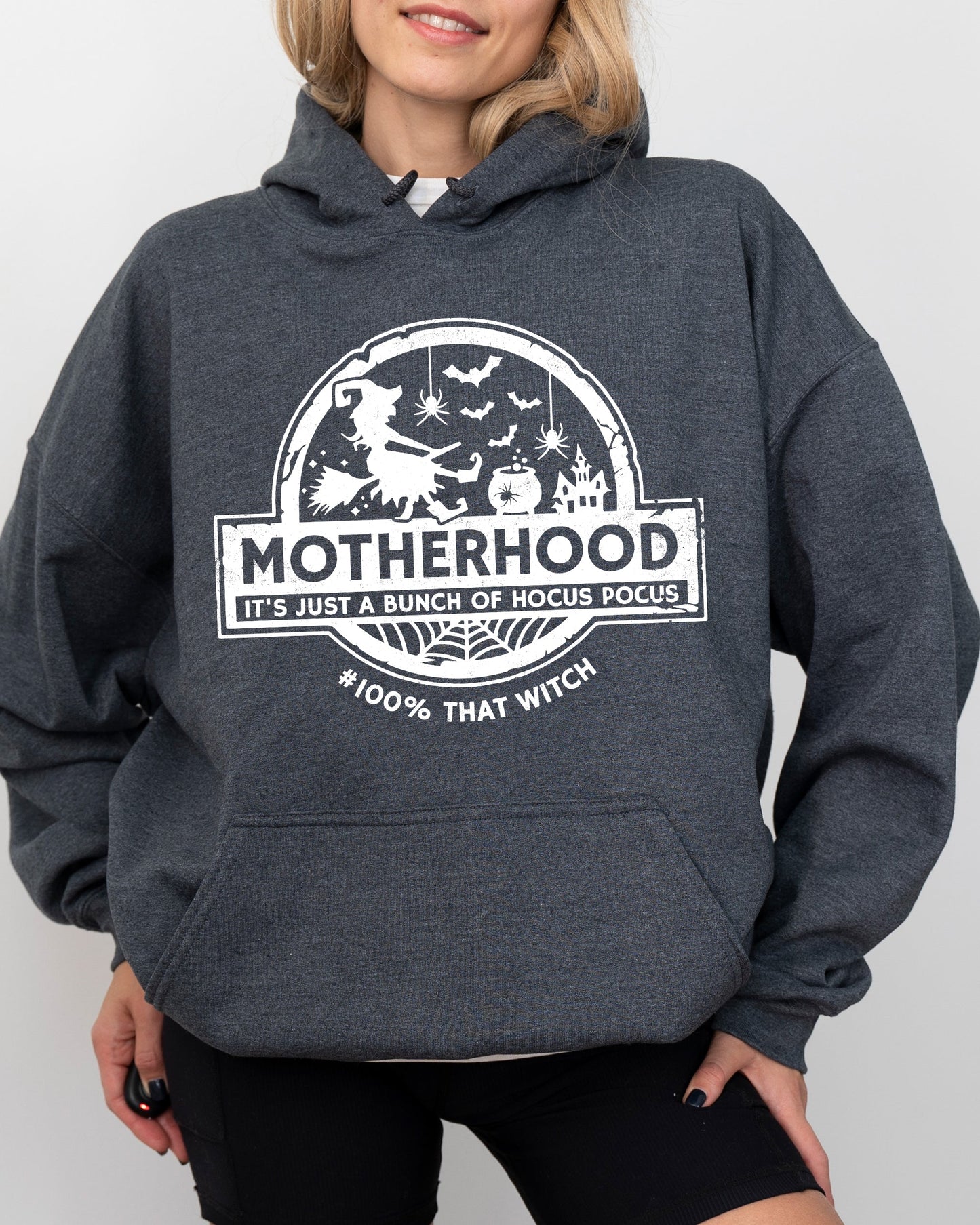 Motherhood, Witch, Ghost, Skull, Spooky, Aesthetic, Meme, Halloween, Costume, Hoodie, Hooded Sweatshirt