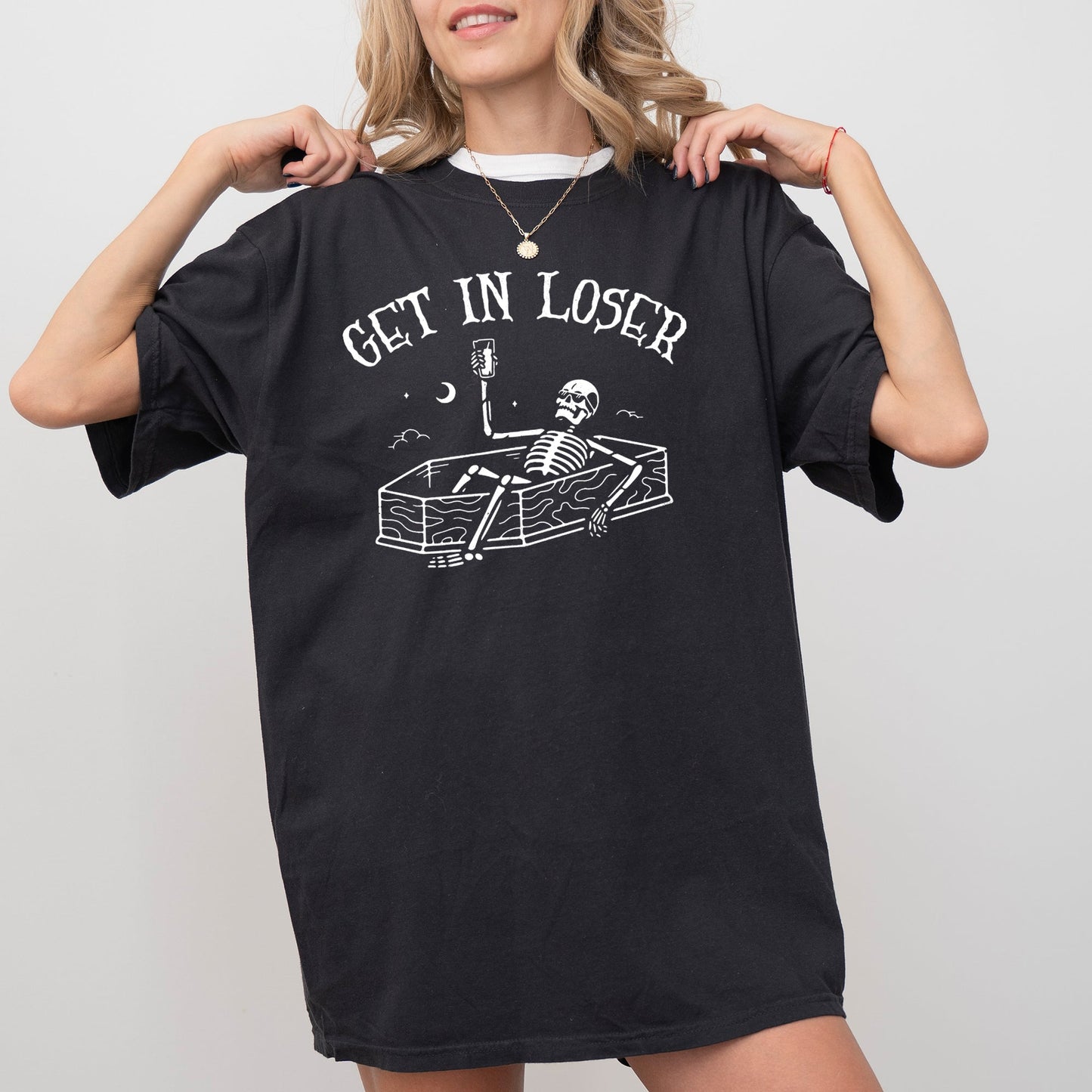 Get In Loser Skeleton Witch Ghost Skull Spooky Aesthetic Meme Halloween Costume Tshirt Comfort Colors T-Shirt
