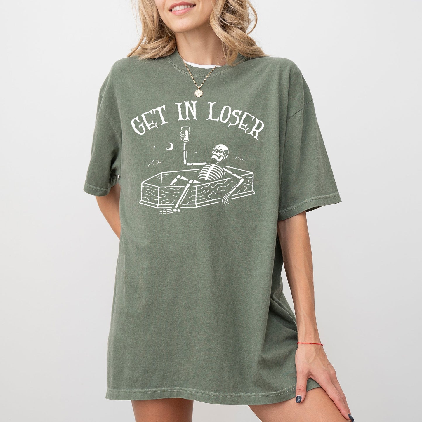 Get In Loser Skeleton Witch Ghost Skull Spooky Aesthetic Meme Halloween Costume Tshirt Comfort Colors T-Shirt