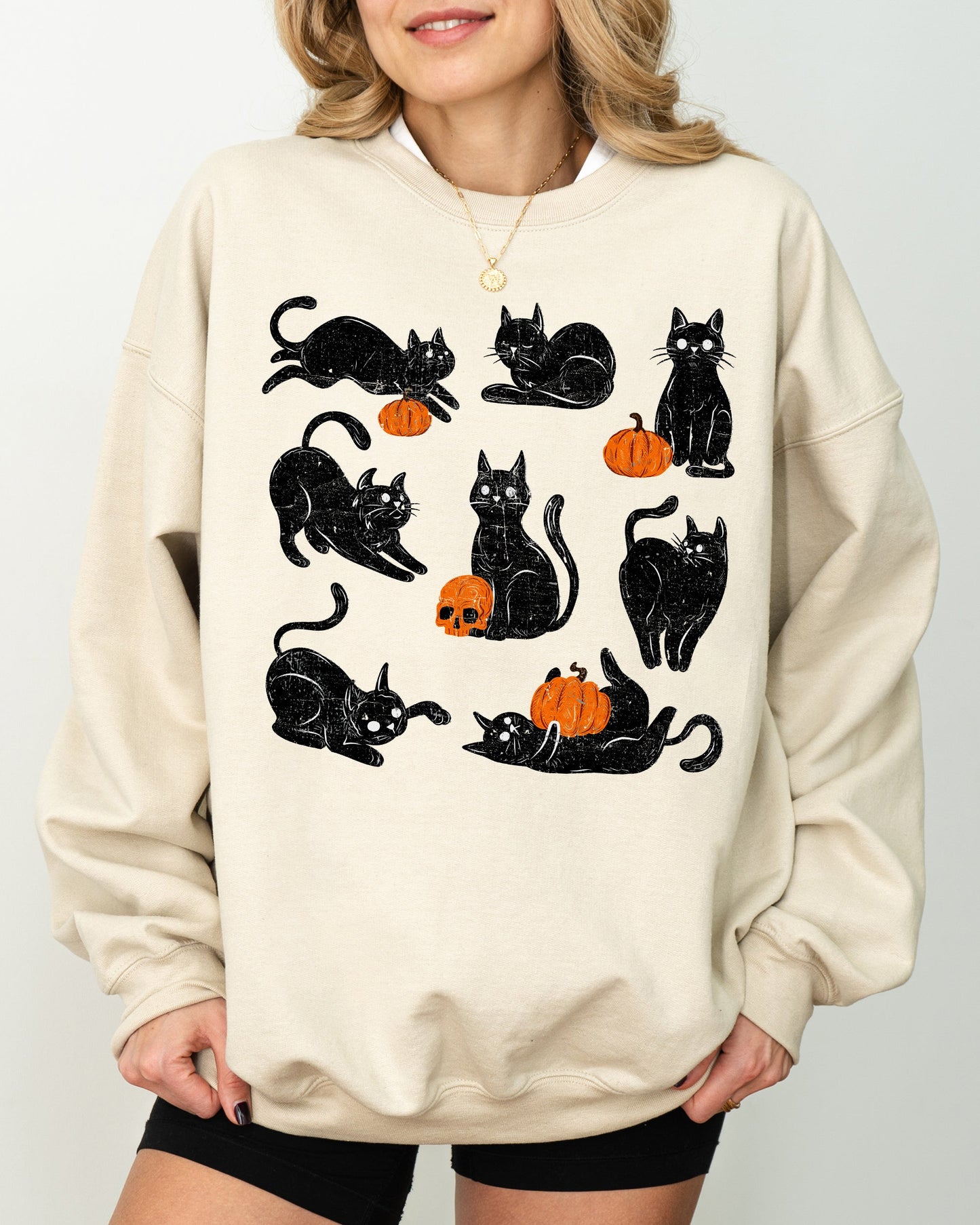 Mini Cats and Pumpkins Spooky Costume Sweatshirt Halloween