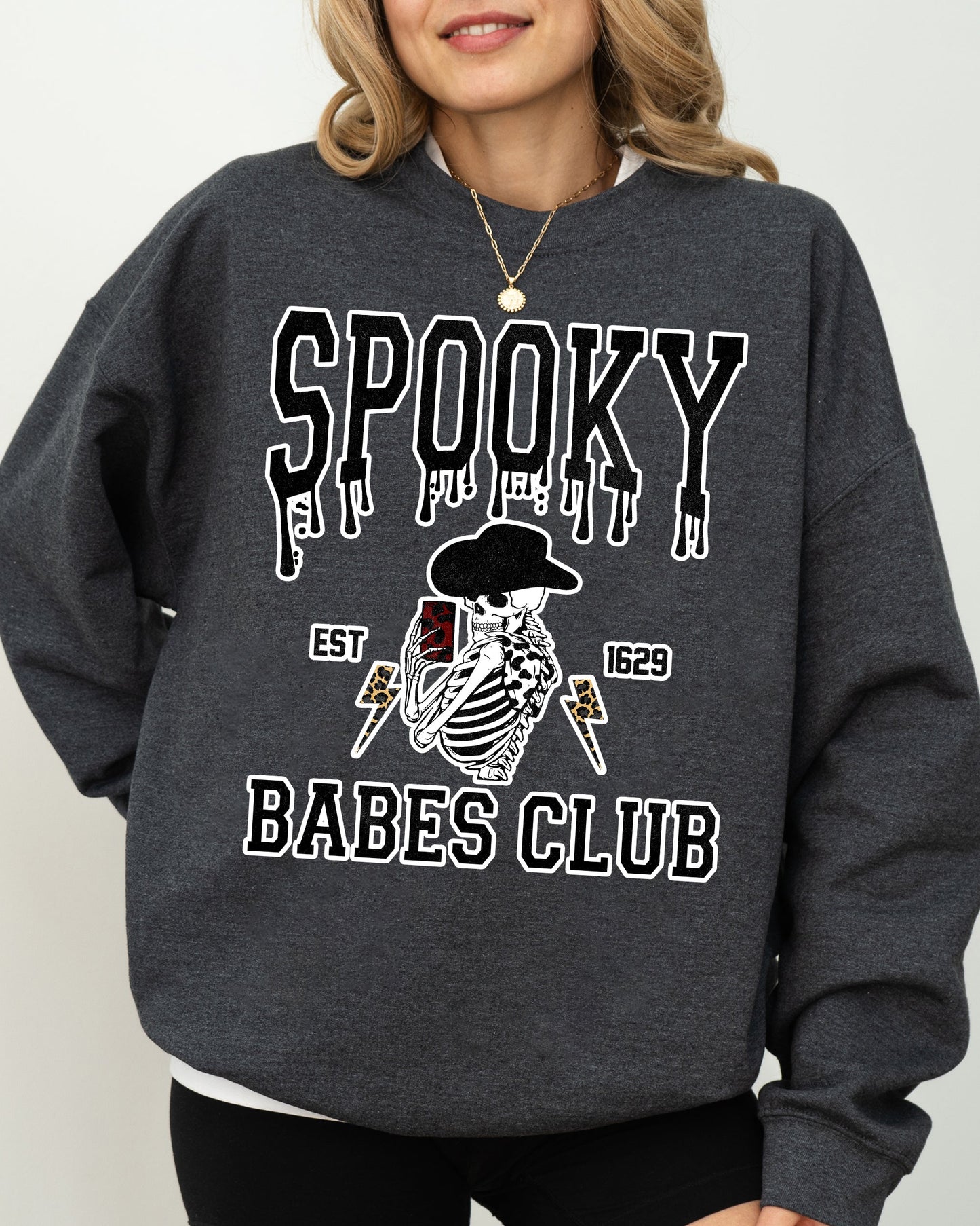 Spooky Babes Club, Ghost, Skeleton, Witch, Skull, Aesthetic, Meme, Halloween, Costume Sweatshirt