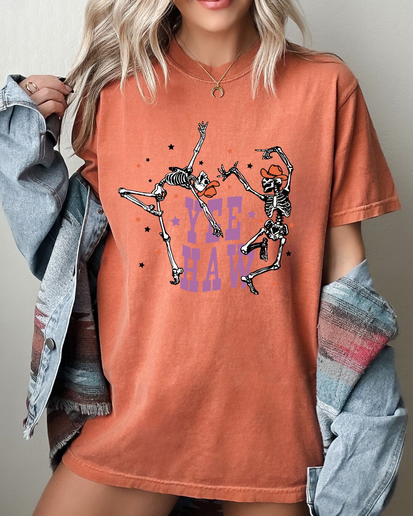Yee Haw, Dancing Skeletons, Western, Witch, Skull, Aesthetic, Meme, Halloween, Costume, Tshirt Comfort Colors T-Shirt