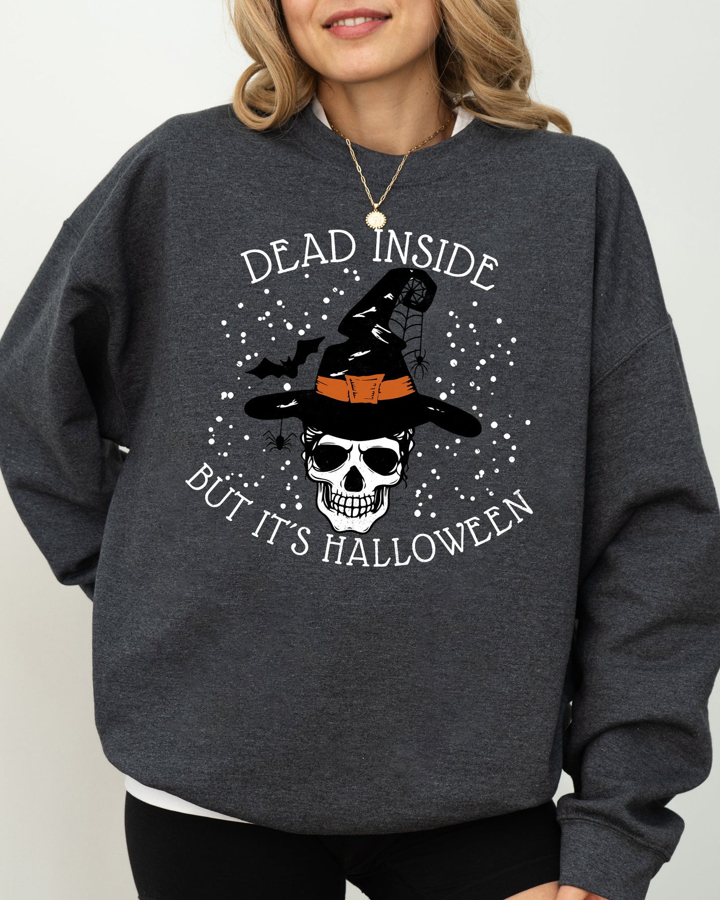 Dead Inside Skeleton Ghost Western Witch Skull Aesthetic Halloween Costume Sweatshirt