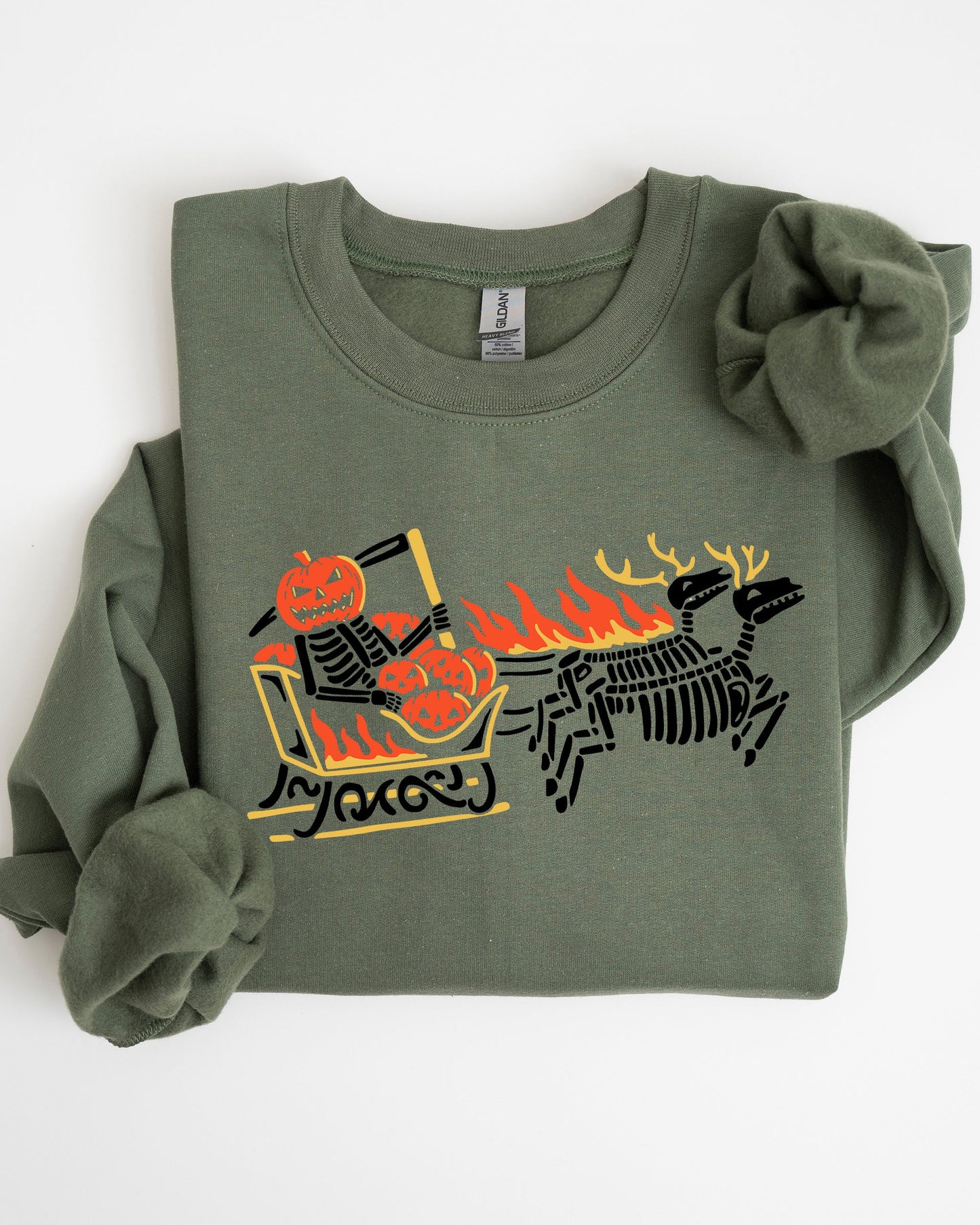 Pumpkin Head, Sleigh, Santa, Skeleton, Ghost, Spooky, Scary, Skull, Western, Witch, Aesthetic, Meme, Halloween, Costume Sweatshirt