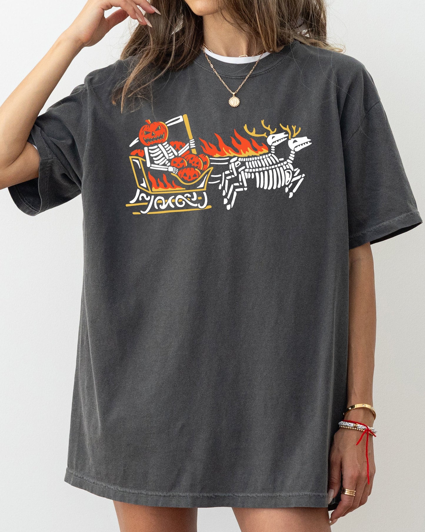 Pumpkin Head Sleigh Santa Skeleton Ghost Halloween Comfort Colors T-Shirt
