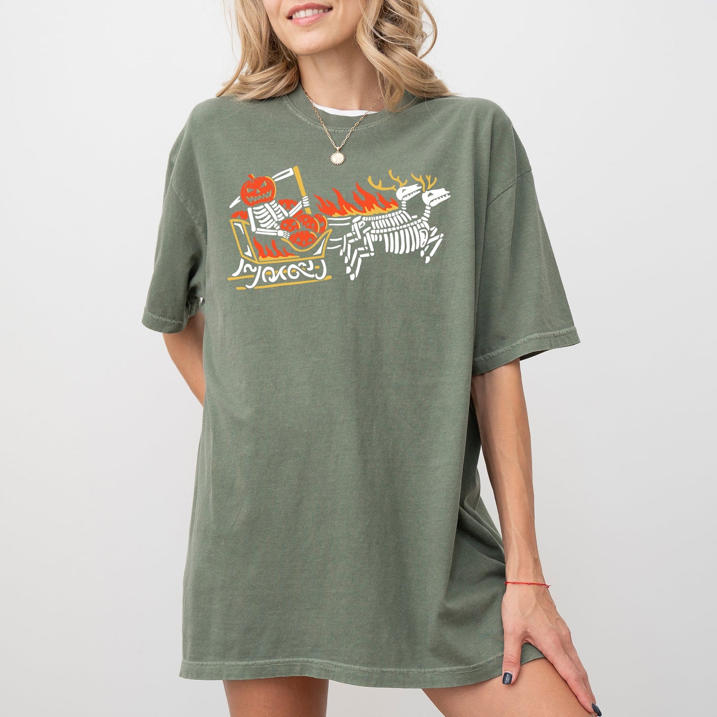 Pumpkin Head, Sleigh, Santa, Skeleton, Ghost, Spooky, Scary, Skull, Western, Witch, Aesthetic, Meme, Halloween, Costume, Tshirt Comfort Colors T-Shirt