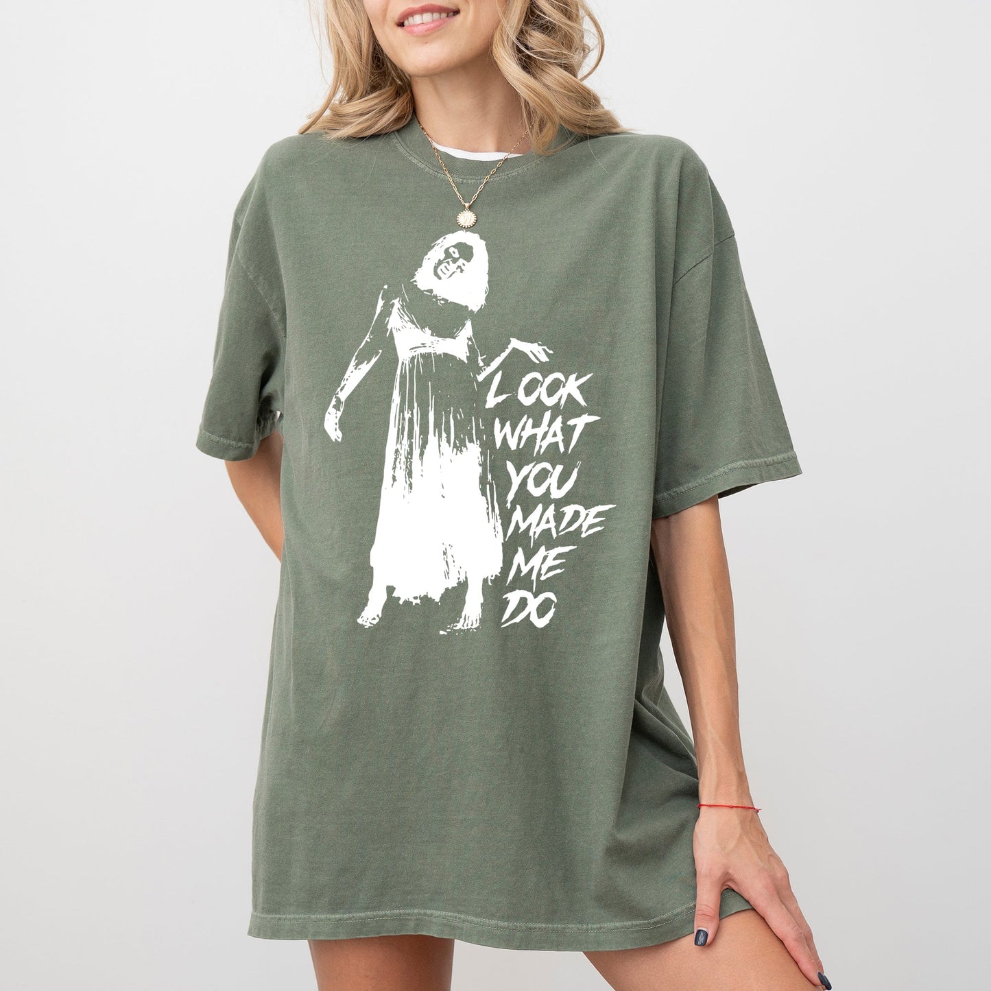 Comfort Colors Vintage Graphic T-Shirt Look What You Made Me Do Skeleton Halloween Tee