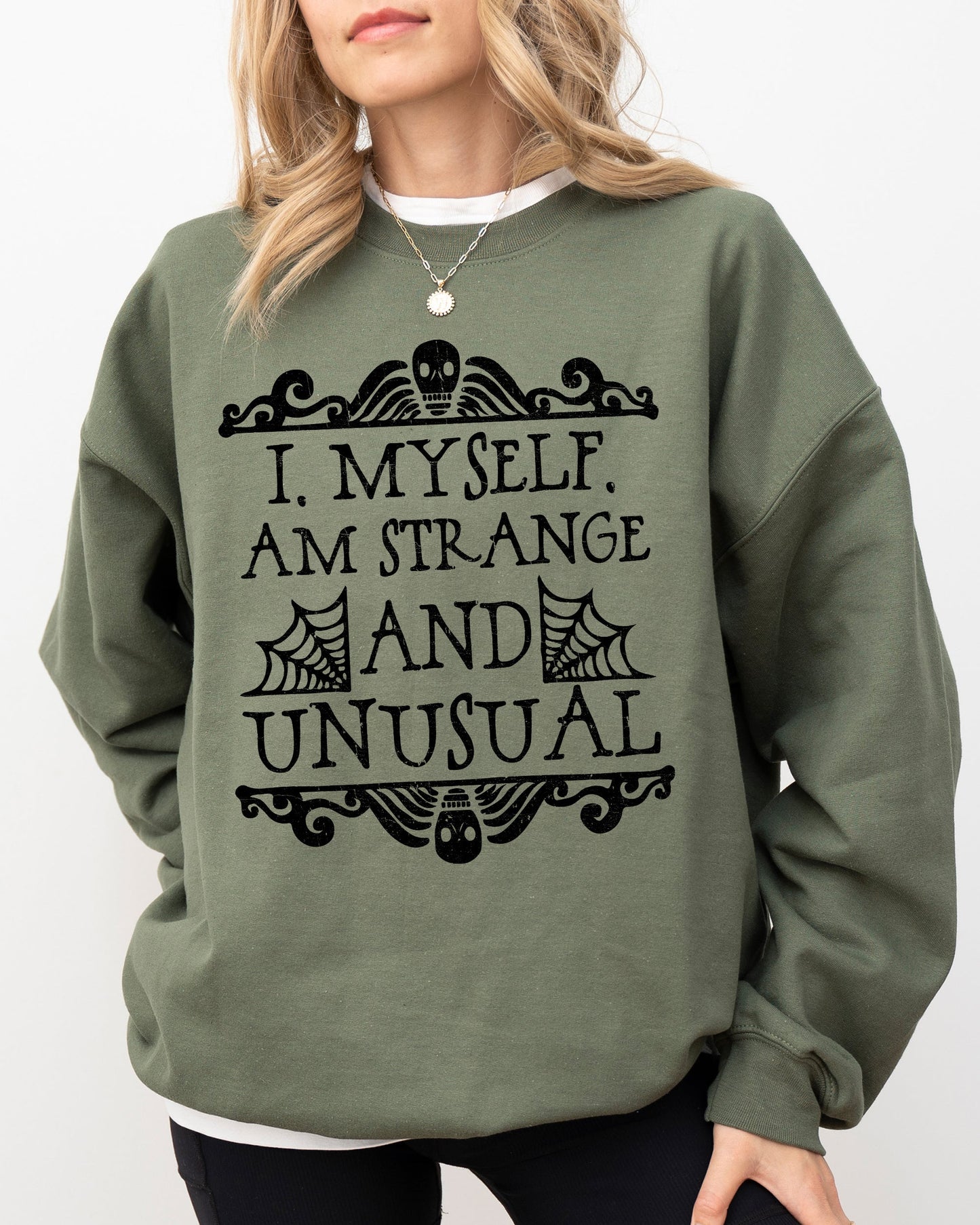 Strange and Unusual, Skeleton, Ghost, Spooky, Scary, Skull, Western, Witch, Aesthetic, Meme, Halloween, Costume Sweatshirt