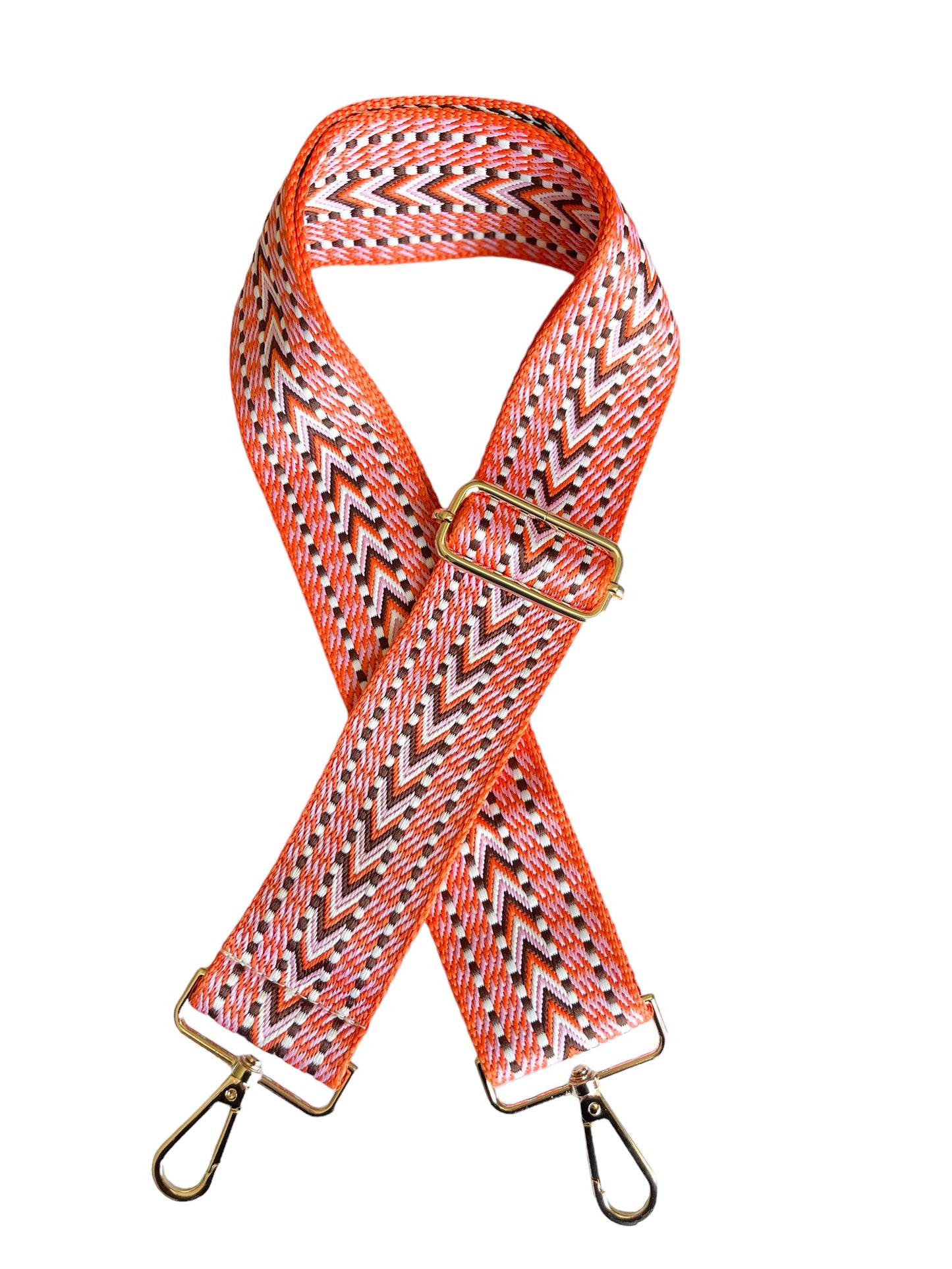 Pink & Orange Abstract Gold Hardware Crossbody Bag Strap