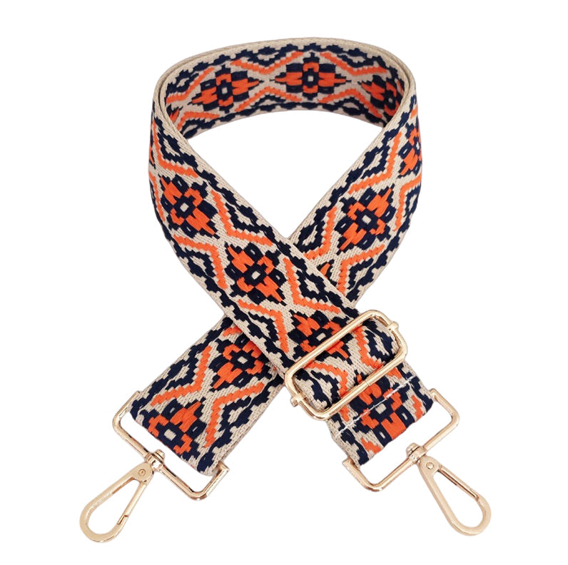 Orange Medallion Cotton Embroidery Crossbody Bag Strap Gold Hardware