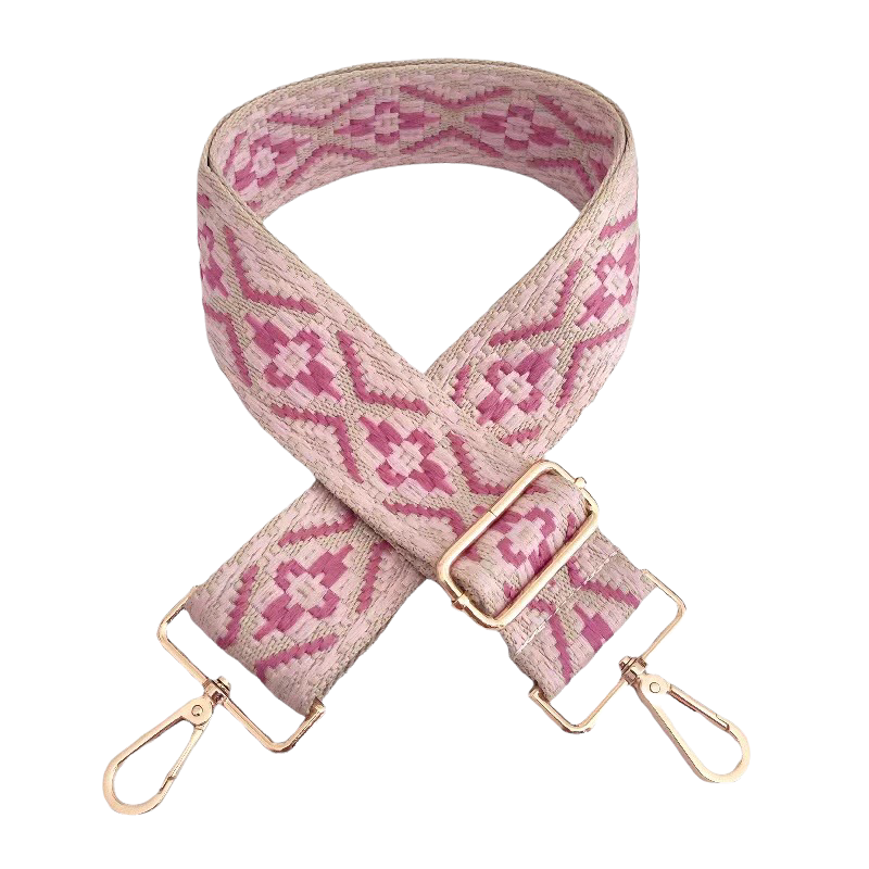 Pink Medallion Cotton Embroidery Crossbody Bag Strap Gold Hardware