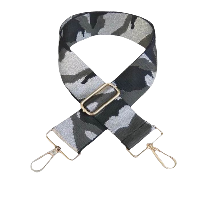 Gray & Silver Camo Gold Hardware Bag Strap