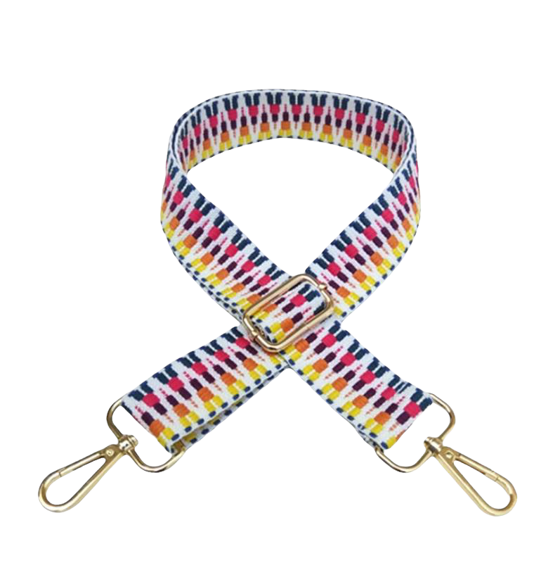 Multi-Embroidered Cotton Crossbody Bag Strap Gold Hardware