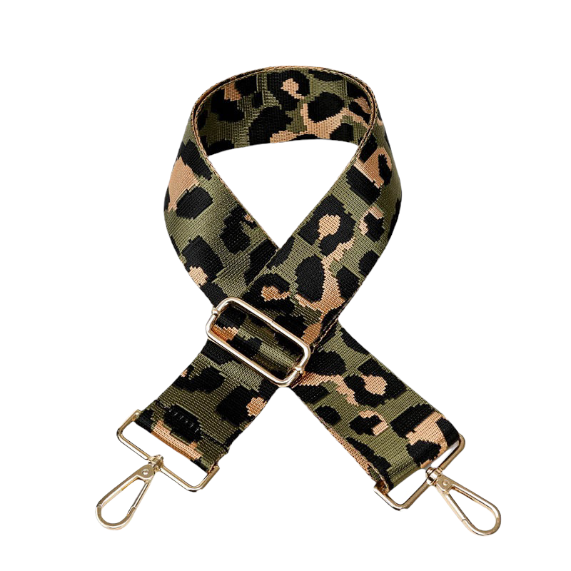 Olive Leopard Adjustable Crossbody Bag Strap with Gold Hardware