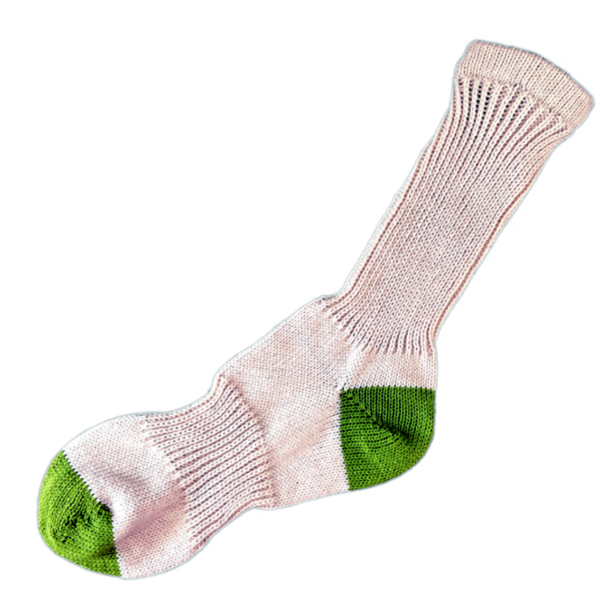 Men's 100% Cotton Sport Crew Socks Natural Color with Green Heel and Toe