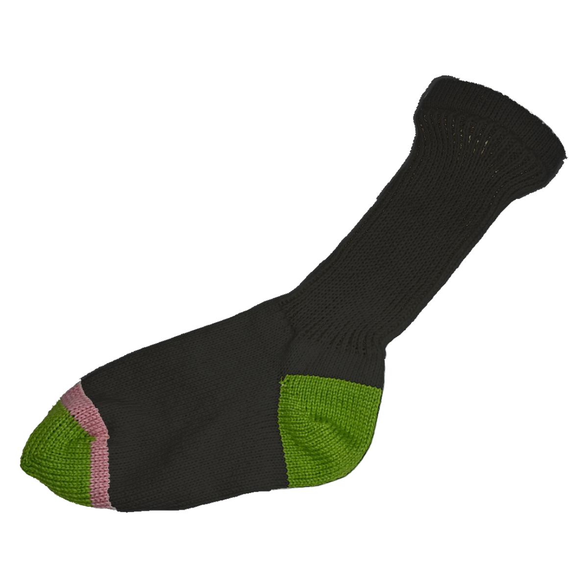 Women's 100% Cotton Crew Socks Black Color with Green Heel and Toe