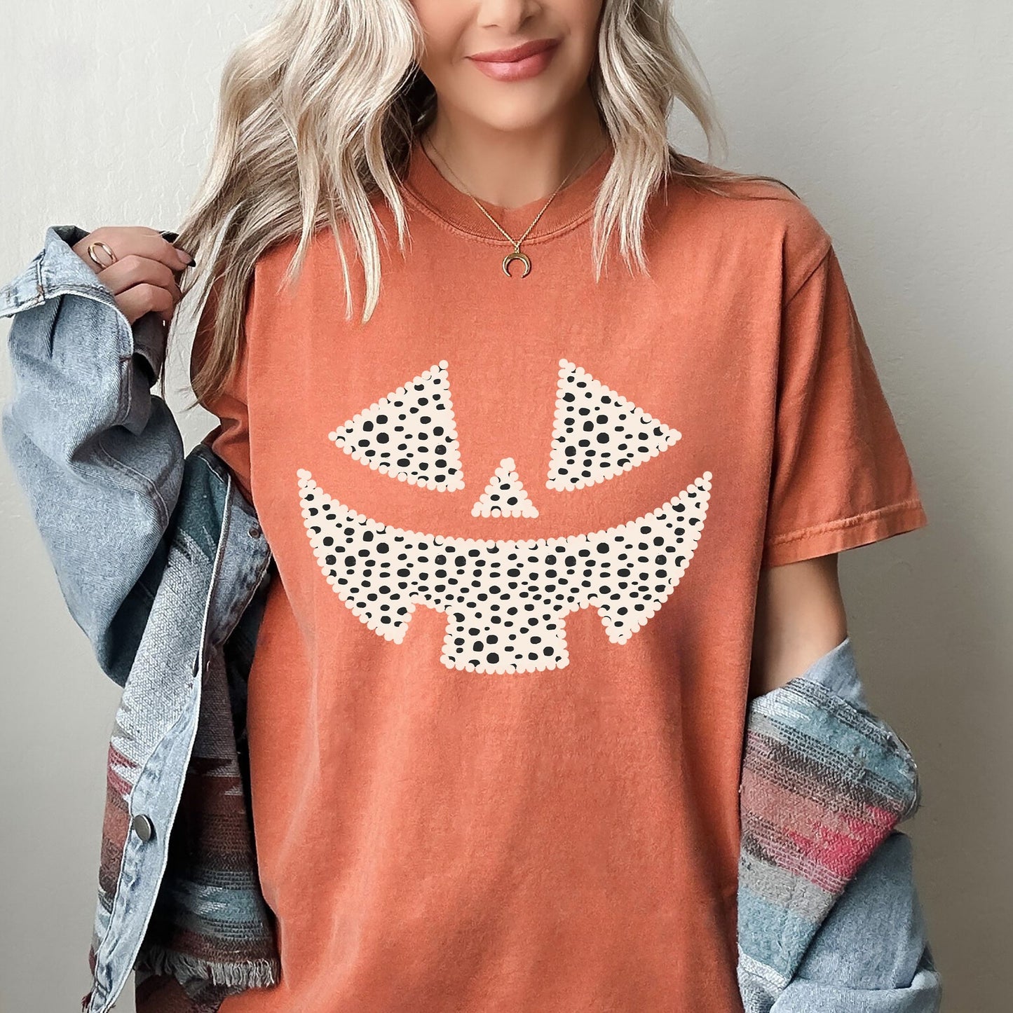 Polka Dot Jack-O-Lantern, Dalmatian, Pumpkin, Cute, Halloween, Spooky, Trick Or Treat Costume, Witch Shirt Comfort Colors T-Shirt