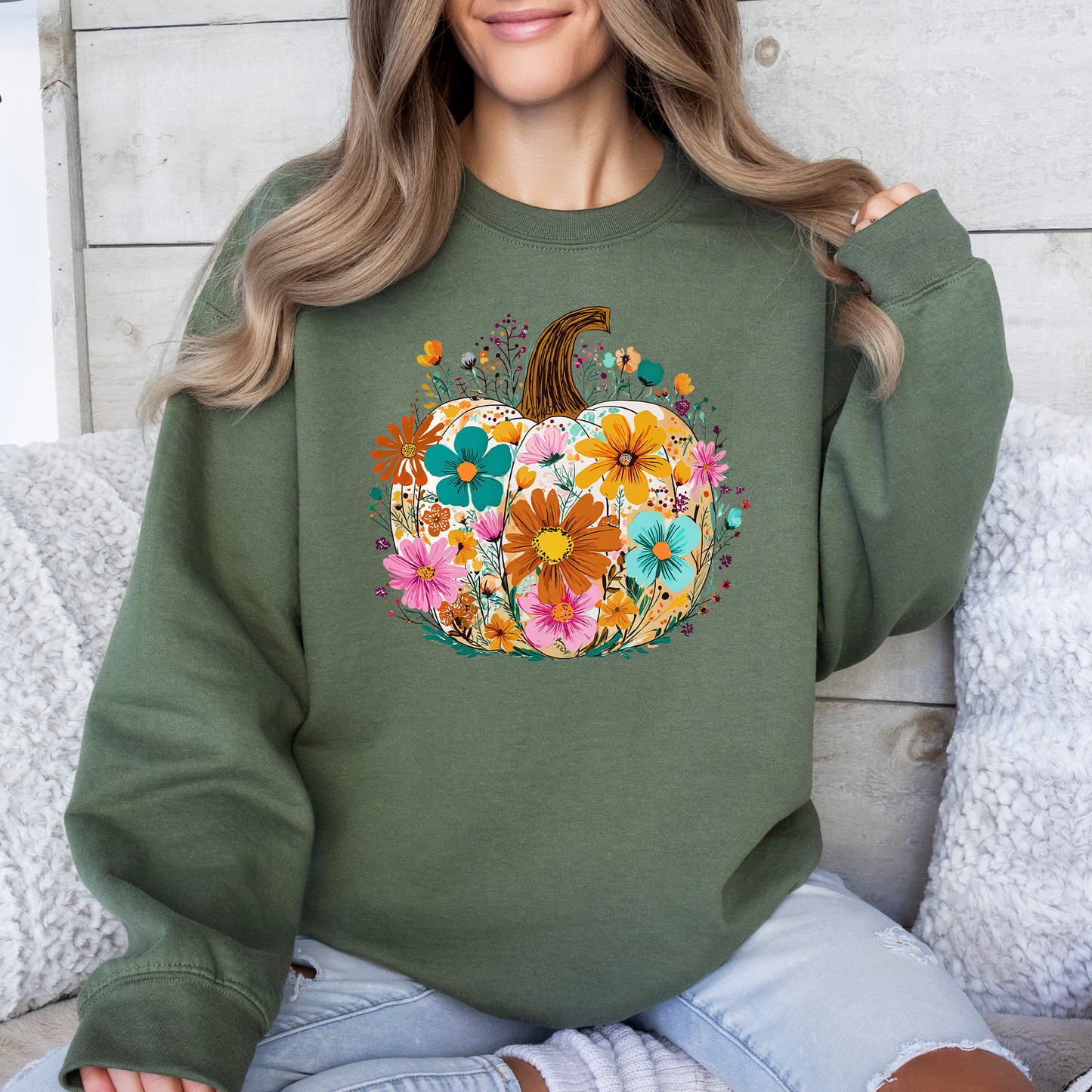 Pumpkin Floral Halloween Fall Sweatshirt Refinery Number One