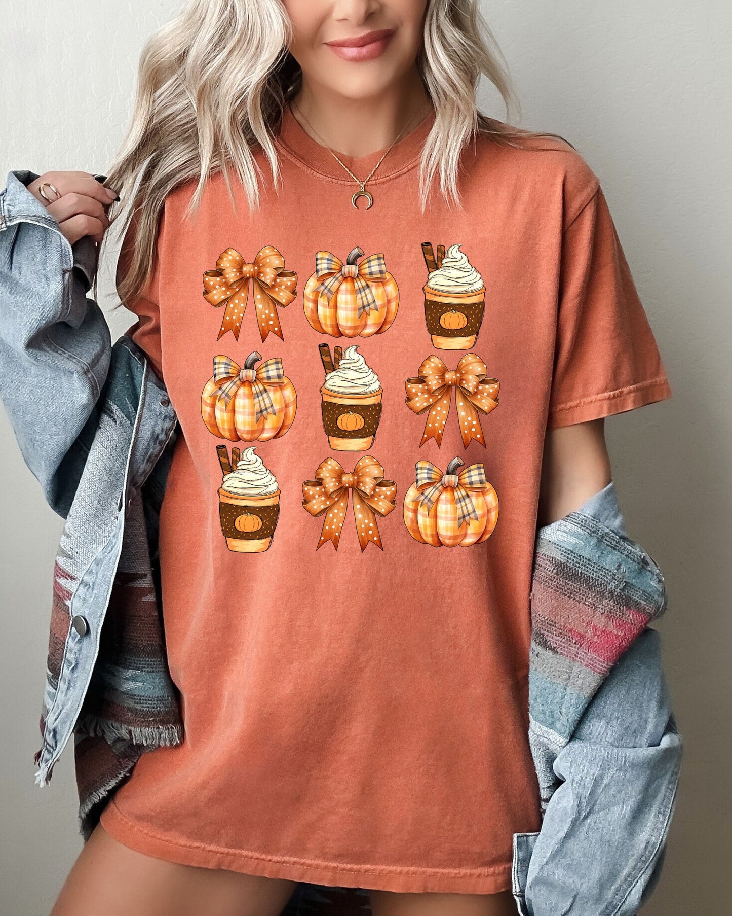 Pumpkin Spice Latte, Ribbons, Fall, Coffee, Pumpkins, Autumn, Thanksgiving, Halloween, Bows, Coquette Shirt Comfort Colors T-Shirt