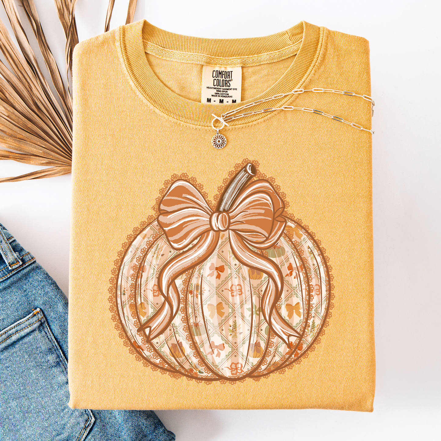 Pumpkin Faux Lace Coquette Pattern T-Shirt Comfort Colors