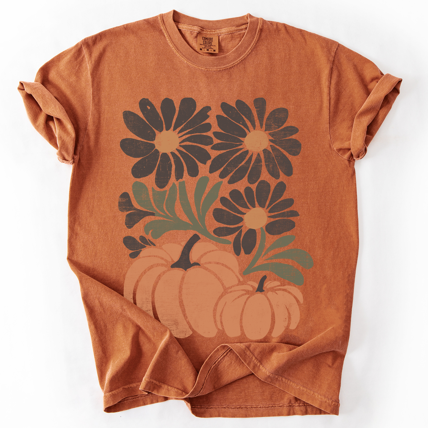 Pumpkins and Flowers, Watercolor, Halloween, Beautiful, Autumn, Fall, Comfort Colors T-Shirt