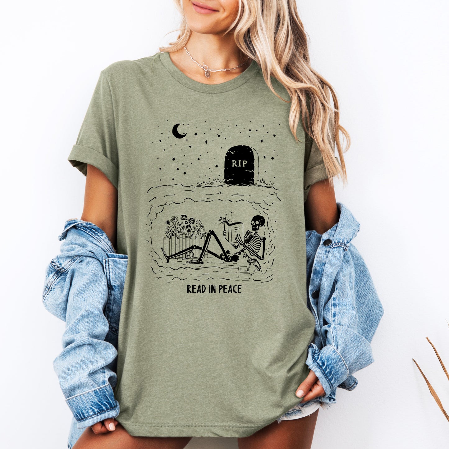 Read In Peace, Skeleton, RIP, Halloween, Booktok, Bookish, Library, Trending Graphic Tee, Tshirt