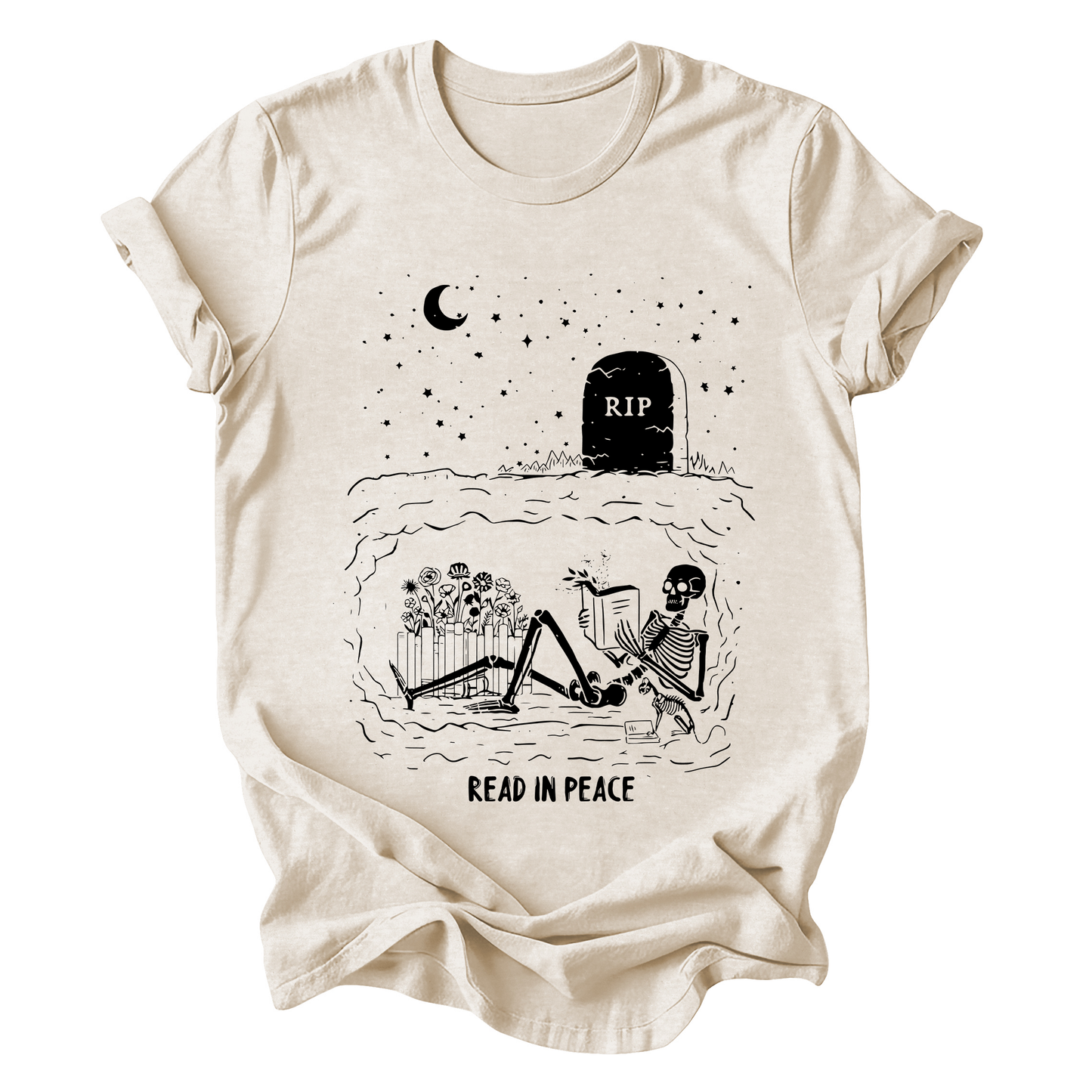 Read In Peace, Skeleton, RIP, Halloween, Booktok, Bookish, Library, Trending Tshirt, Graphic Tee, Tshirt