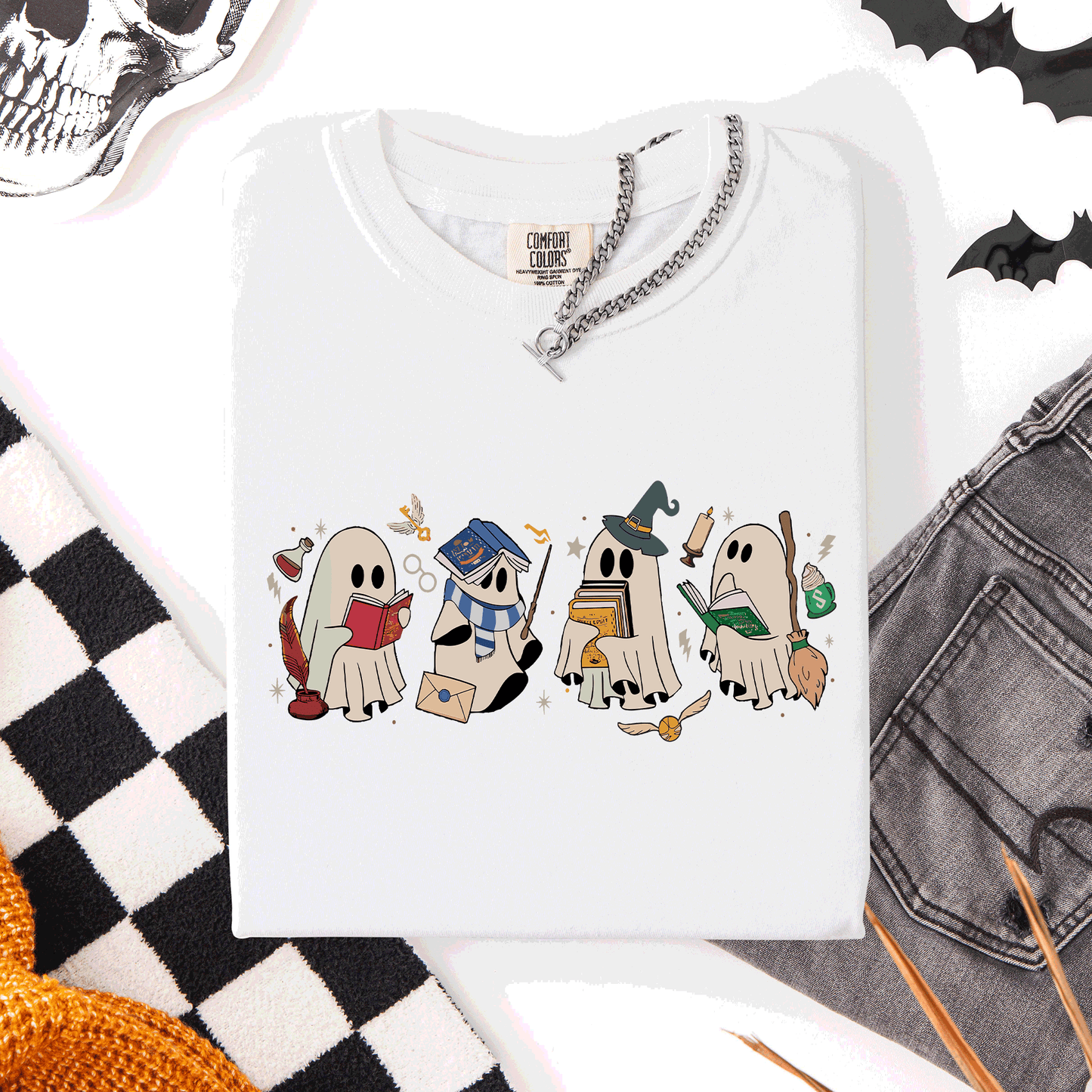 Reading Ghosts, Witches, Wizards, Halloween, Trending Graphic Tee, Comfort Colors T-Shirt