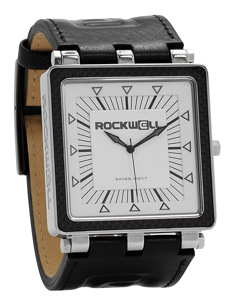 CF Leather White Black Watch Carbon Fiber Stainless Steel Rockwell Time