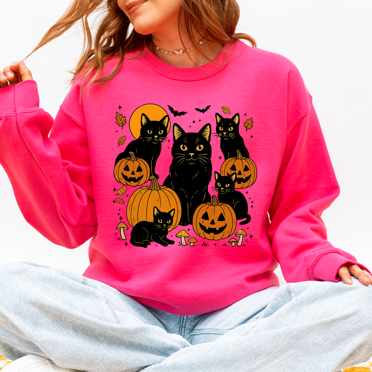 Retro Black Cats and Pumpkins Halloween Spooky Sweatshirt Refinery Number One