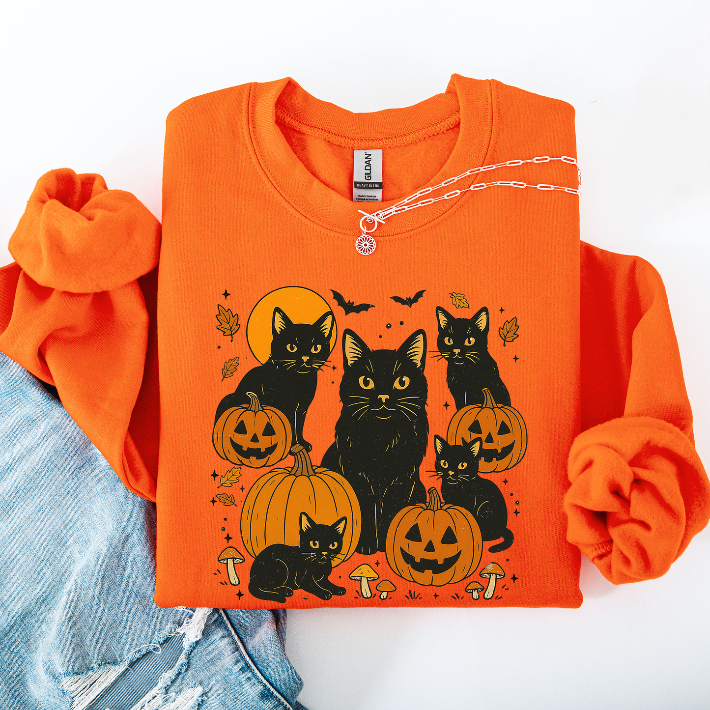 Retro Black Cats, Pumpkins, Halloween, Spooky Sweatshirt